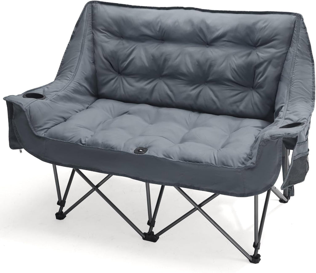 Double Camping Chair for Two Adults Folding Padded Loveseat with Cup Holders and Carry Bag 600 lbs jumpsub