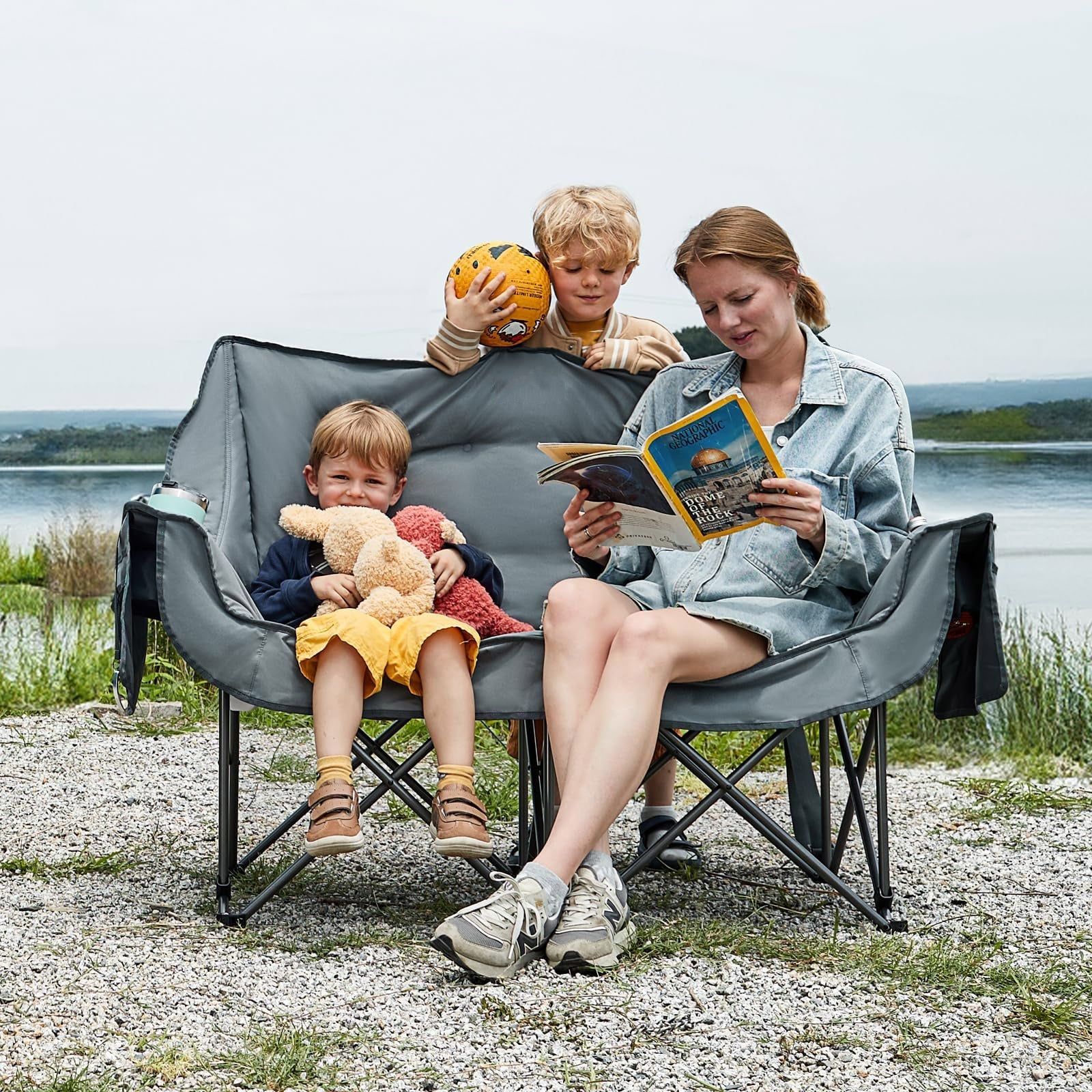 Double Camping Chair for Two Adults Folding Padded Loveseat with Cup Holders and Carry Bag 600 lbs jumpsub