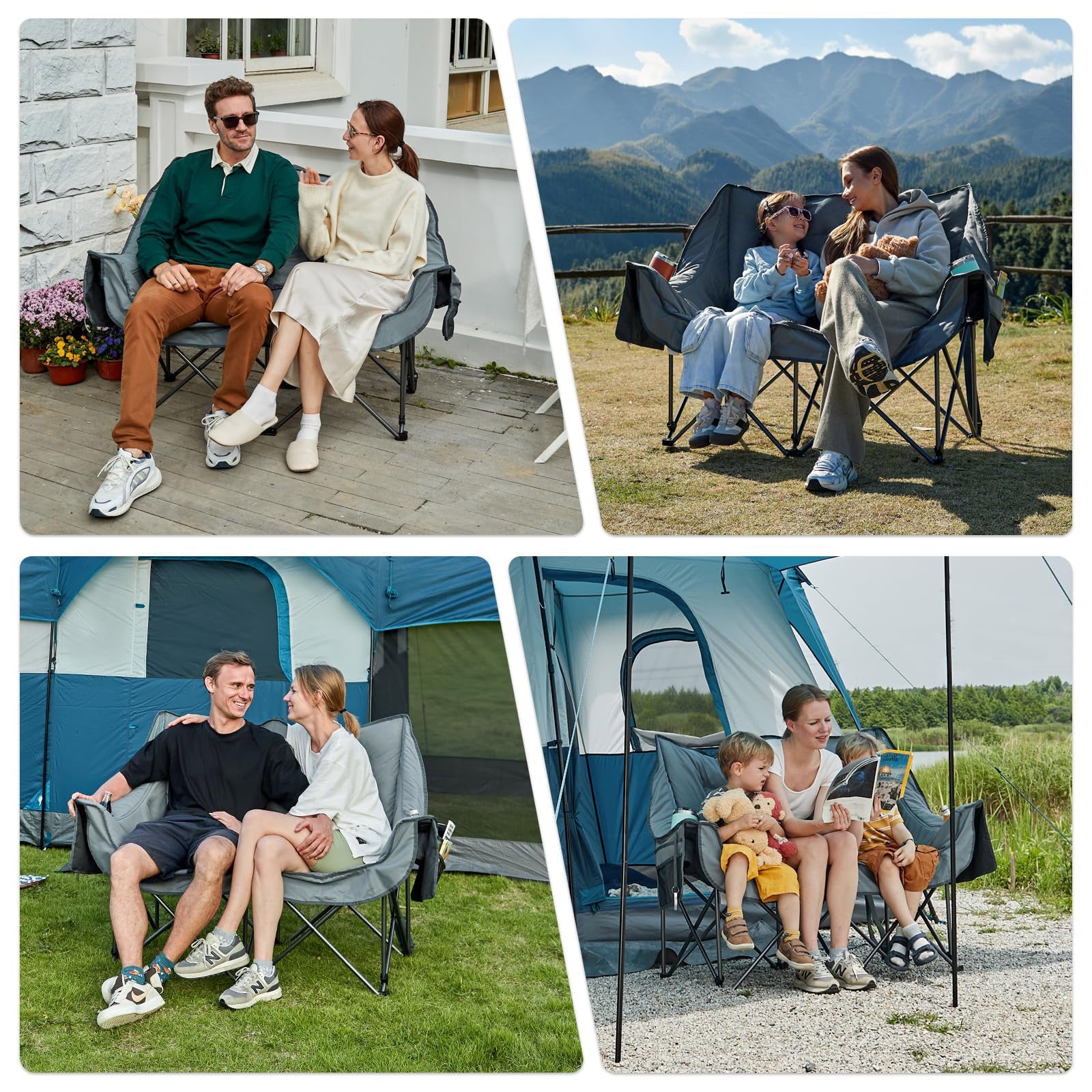 Double Camping Chair for Two Adults Folding Padded Loveseat with Cup Holders and Carry Bag 600 lbs jumpsub