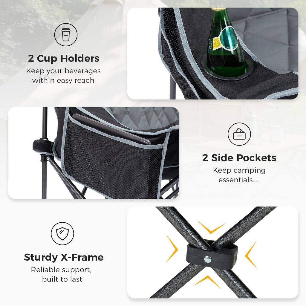 Oversized 3 Person Camping Chair Folding Padded Loveseat with Cup Holders and Carry Bag jumpsub