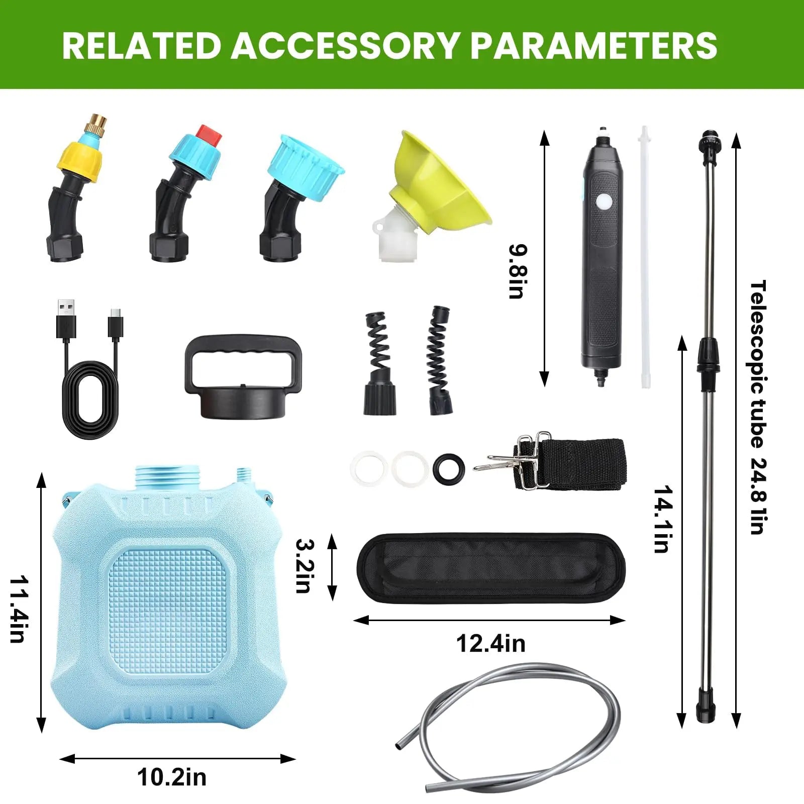 2 Gallon Electric Garden Sprayer Retractable Wand 4 Nozzles USB Rechargeable 2000mAh Jumpsub