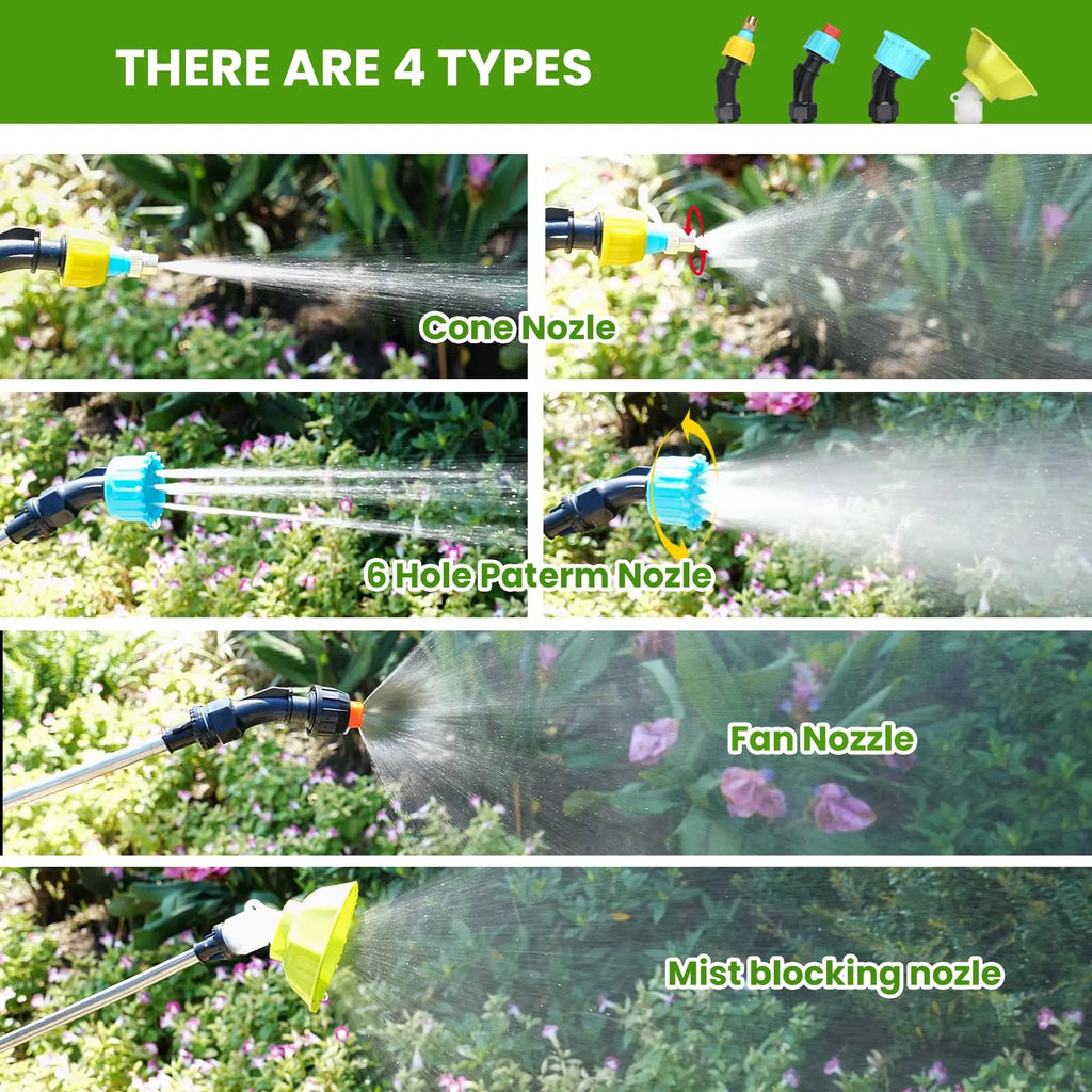 2 Gallon Electric Garden Sprayer Retractable Wand 4 Nozzles USB Rechargeable 2000mAh Jumpsub