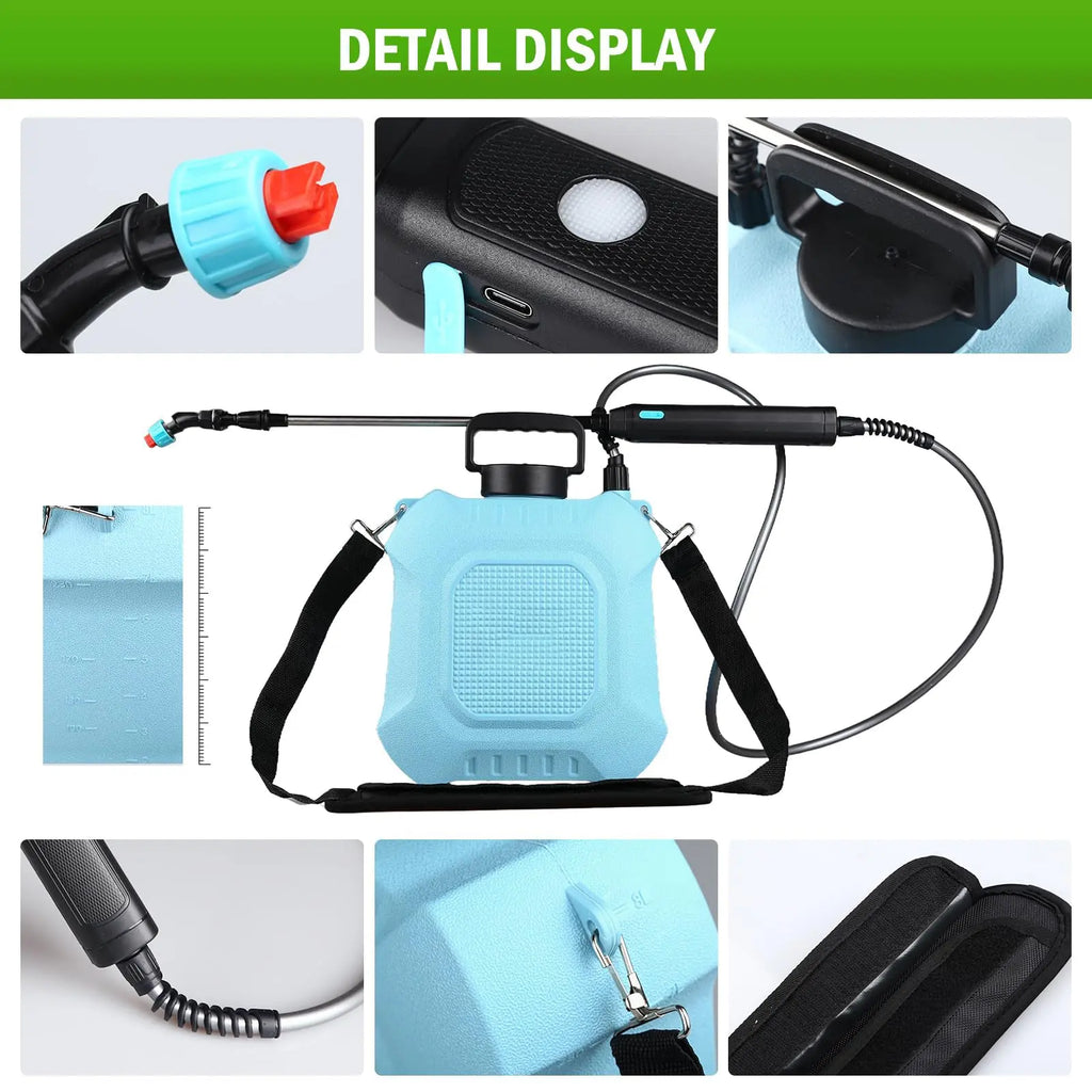 2 Gallon Electric Garden Sprayer Retractable Wand 4 Nozzles USB Rechargeable 2000mAh Jumpsub