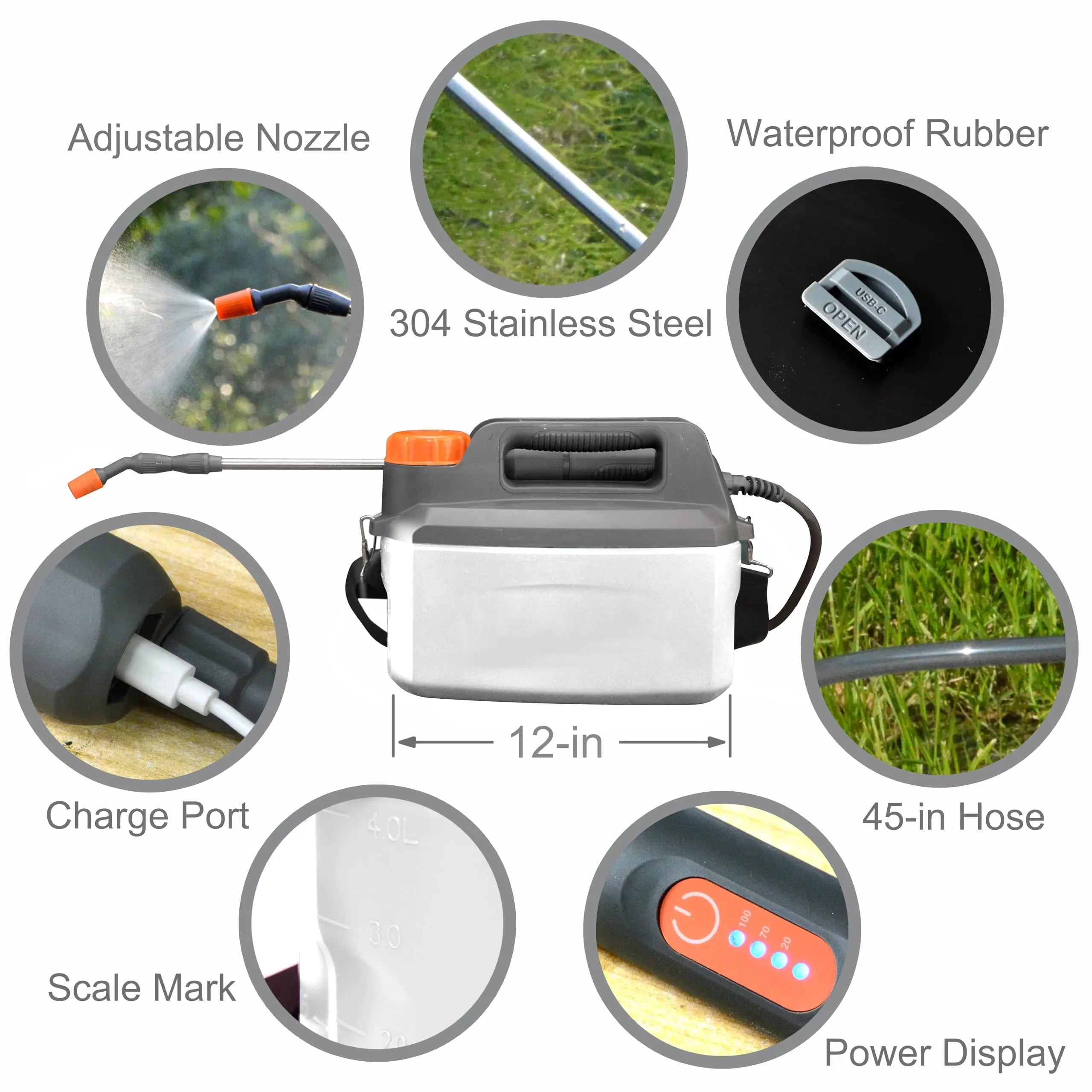 1 Gallon Electric Garden Sprayer 4000mAh Telescopic Wand USB-C Rechargeable Jumpsub