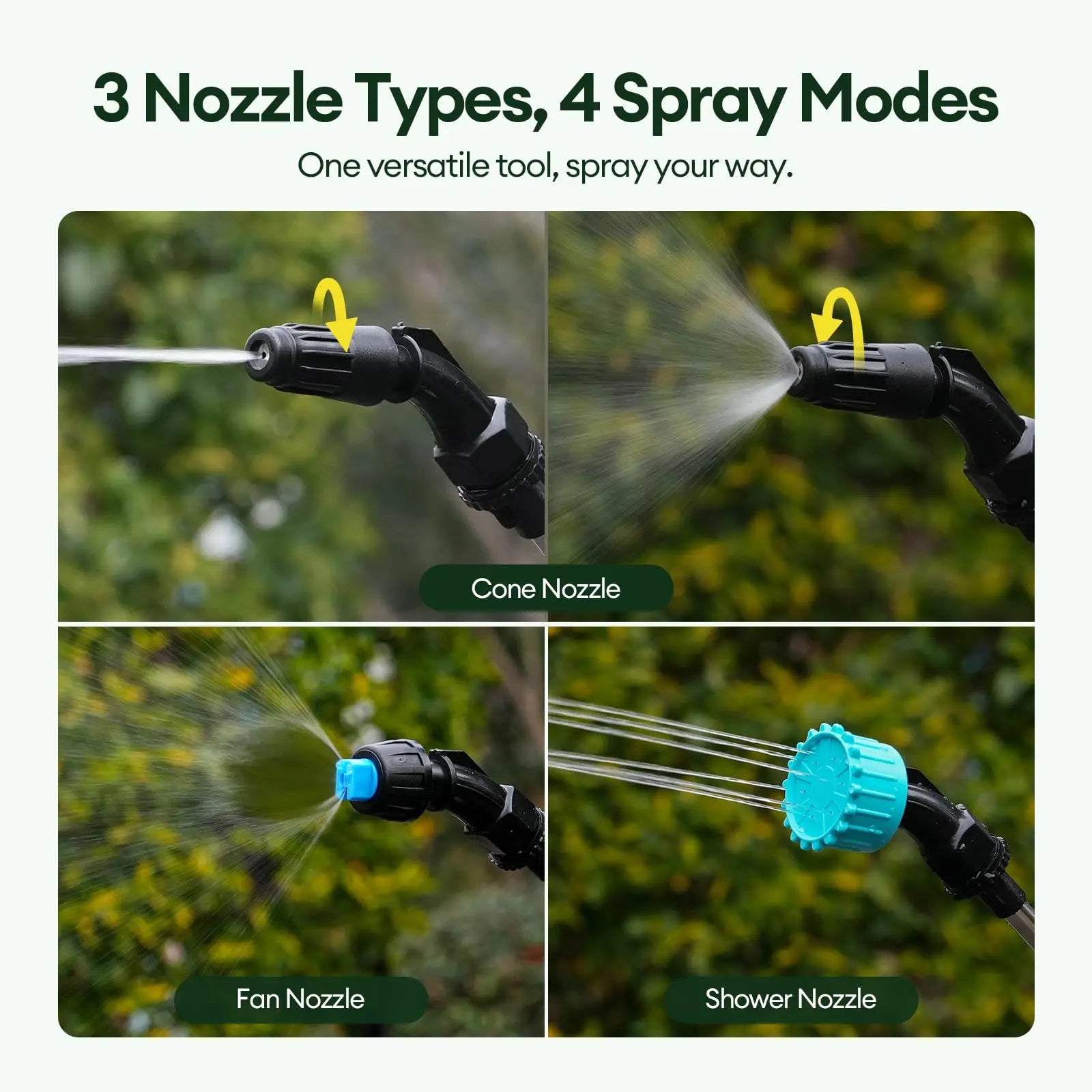 2 Gallon Electric Garden Sprayer Ergonomic Handle 3 Nozzles USB Rechargeable 2200mAh Jumpsub