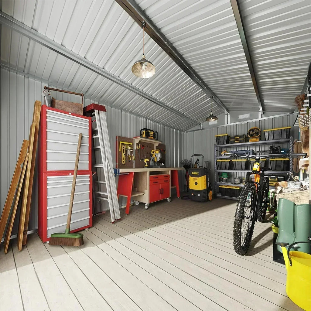 Aoxun 6.2x4 FT Shed Outdoor Storage Shed Metal Garden Shed Sloping Roof Tool Shed Bike Shed wourant