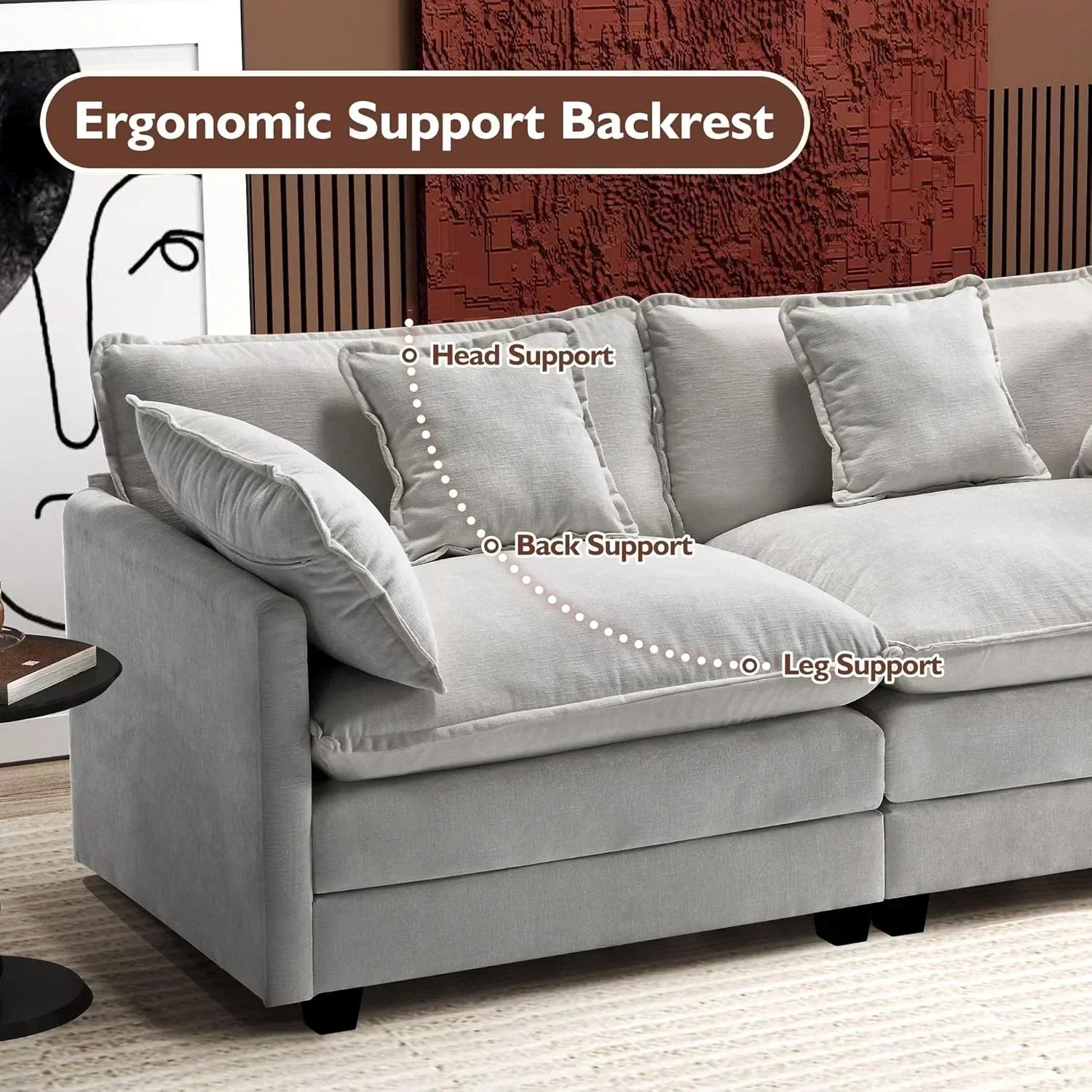 111.4 Inch L Shaped Modern Sofa Modular Cloud Sofa with Ottoman 4 Seater Chenille Deep Seat Sofa wourant