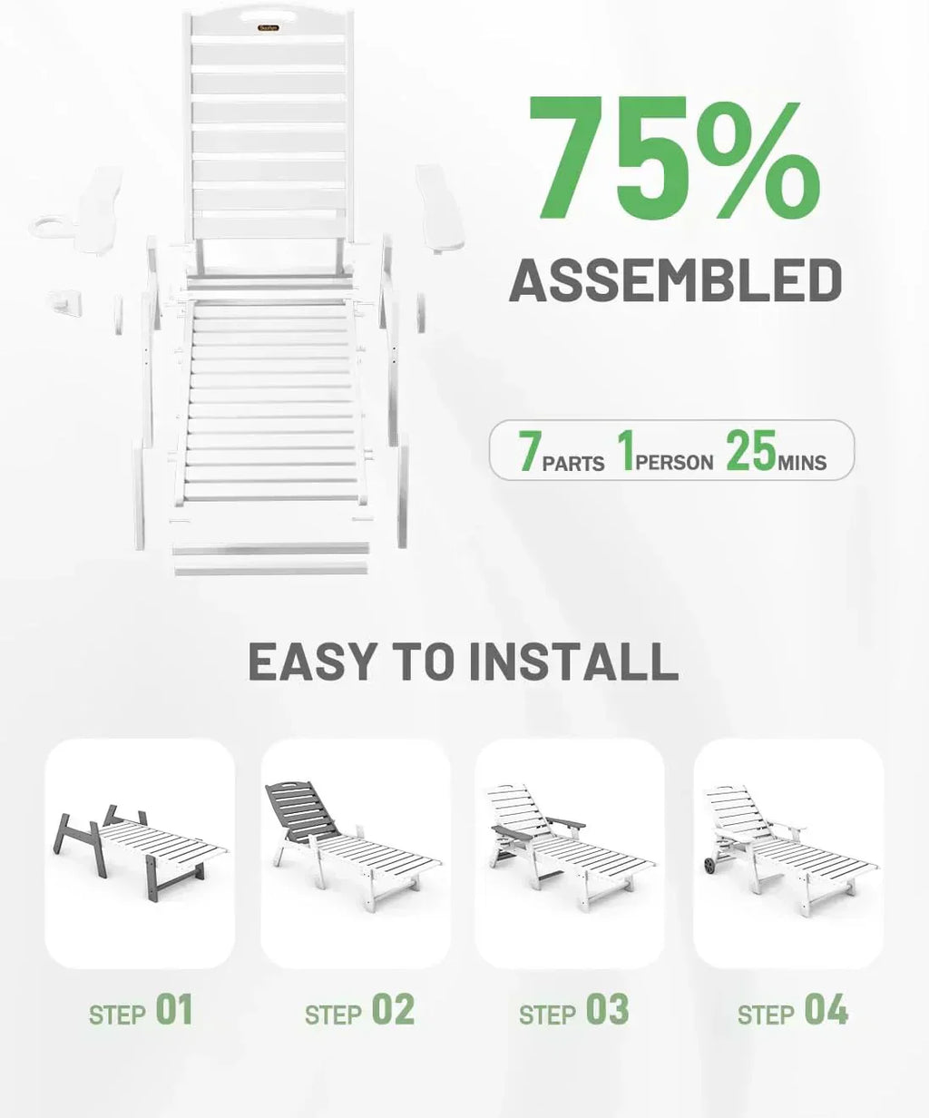 Lounge Chair Outdoor Chaise Lounge HDPE 6-Position Outdoor Chaise Lounge Patio Lounge Chair wourant