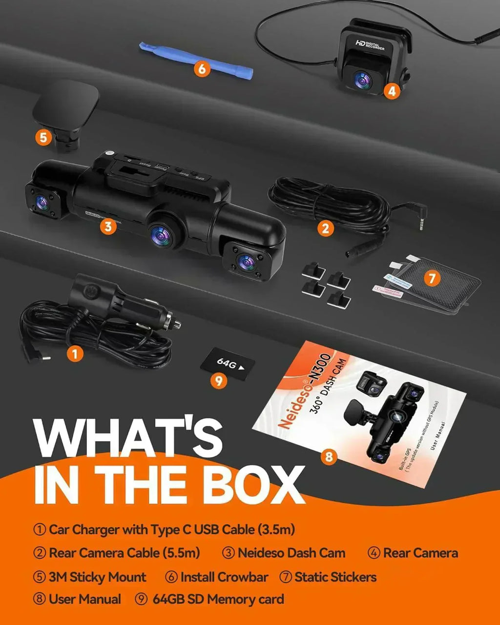 360° Dash Cam 4-Channel FHD 4*1080P Wi-Fi GPS Voice Control Car Camera Front 2K+1080P wourant