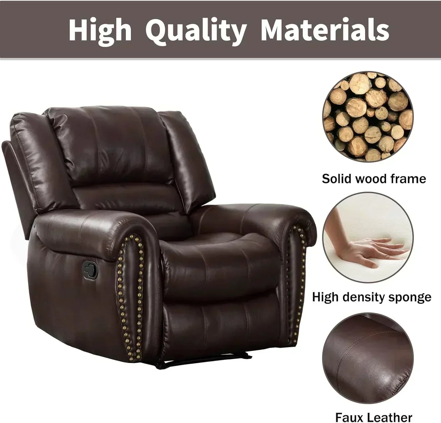 Leather recliner classic traditional manual recliner single sofa for living room wourant