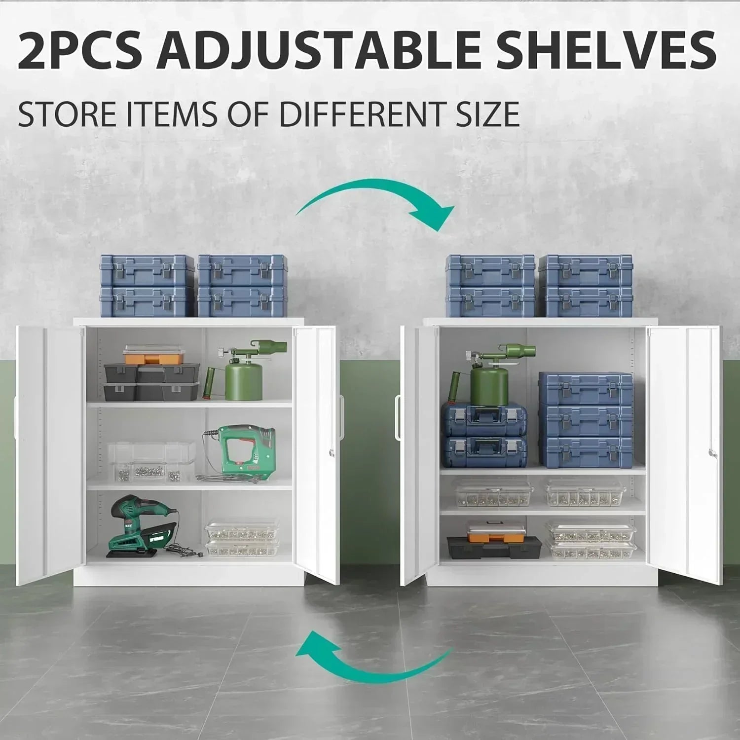 Metal Storage Cabinet with 2 Doors and 6 Shelves Black Metal Cabinet Garage Storage Cabinet wourant