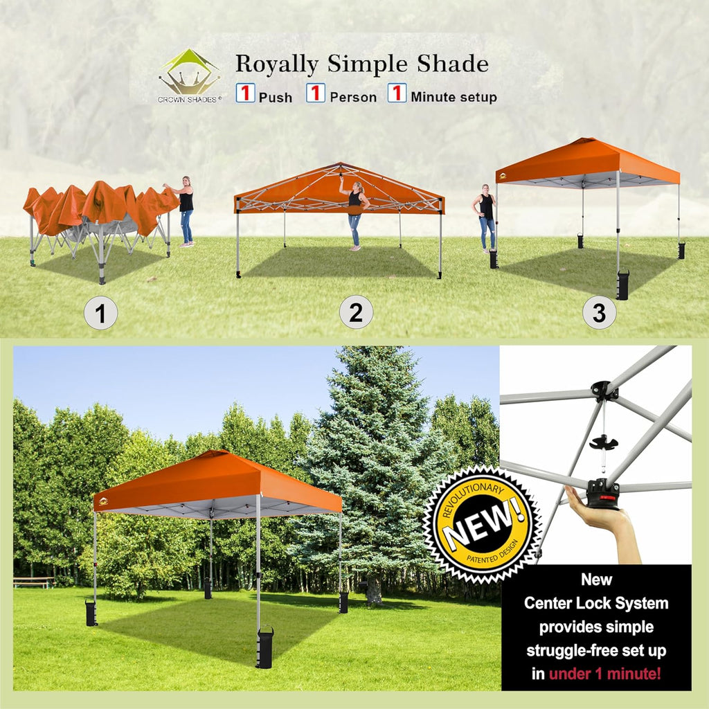 10x10 Pop-Up Awning One-Click Installation Beach Tent Outdoor Sunshade Silver Coated Top wourant
