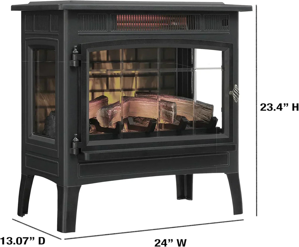 Freestanding Electric Fireplace Stove Heater with 3D Flame Effect for 1000 Sq. Ft wourant