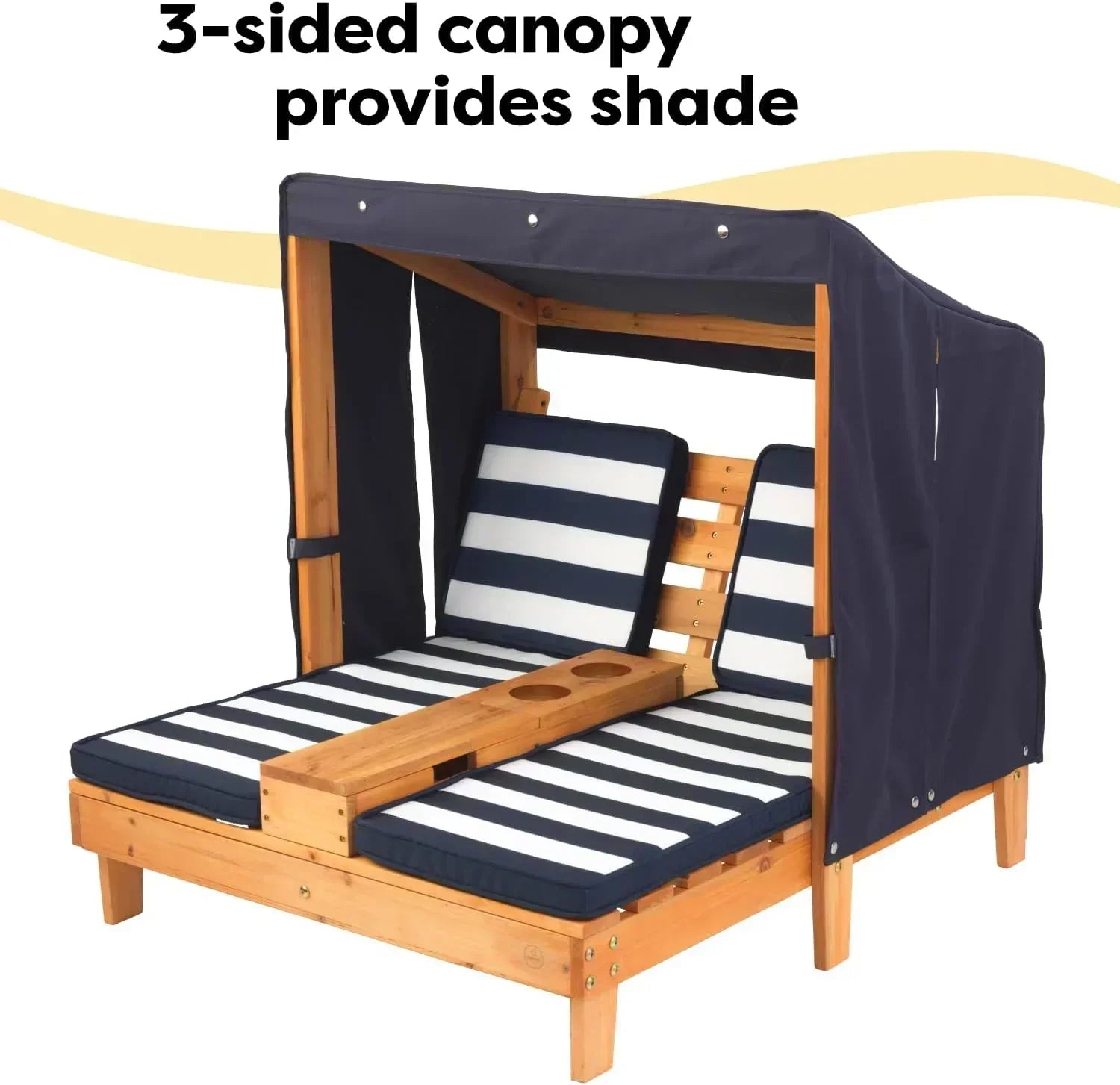 KidKraft Wooden Outdoor Double Chaise Lounge with Cup Holders Kids Patio Furniture Honey wourant