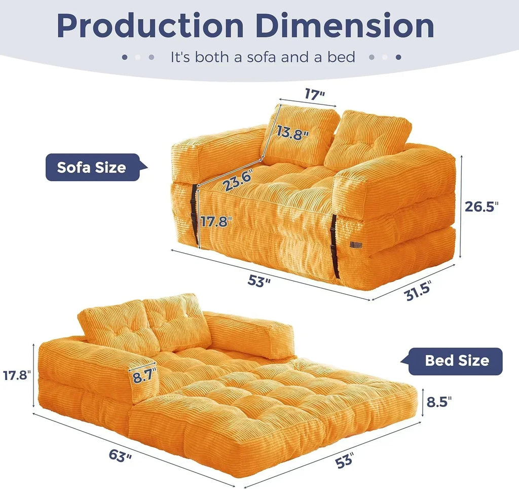 Folding Sofa Bed L-Shaped Convertible Sofa Bed with Armrests and Pillows wourant