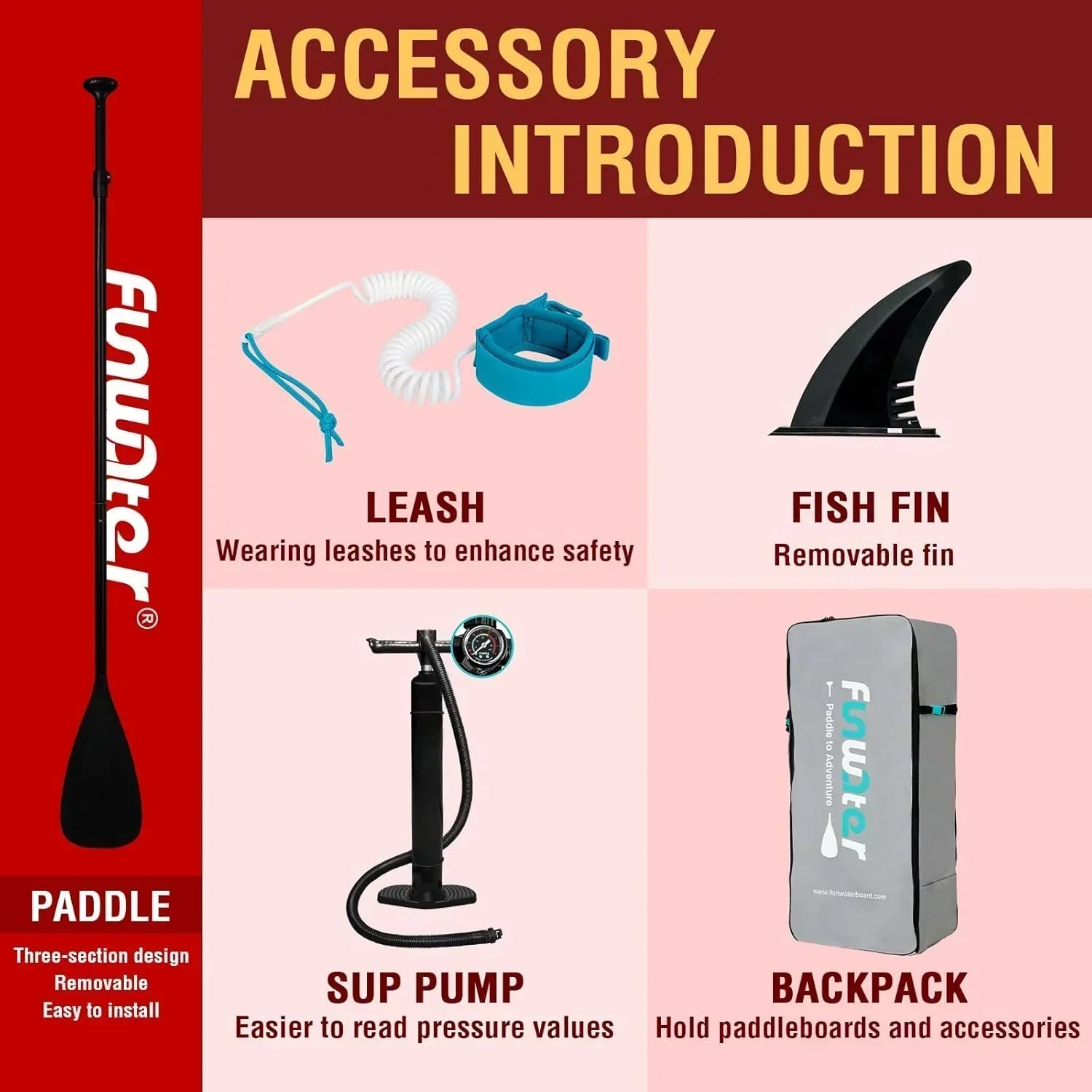 FunWater Inflatable Stand Up Paddle Board Premium SUP Paddle Accessories EVA Deck wourant