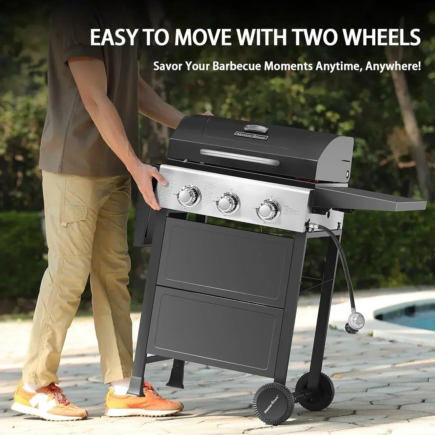 3 Burner BBQ Propane Gas Grill Stainless Steel 30,000 BTU Patio Garden Barbecue Grill wourant