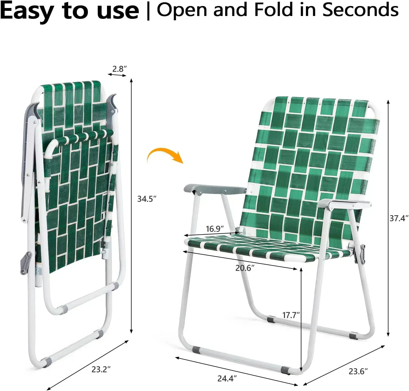 VINGLI Patio Lawn Webbed Folding Chairs Set of 2 Outdoor Beach Portable Lawn Chair wourant