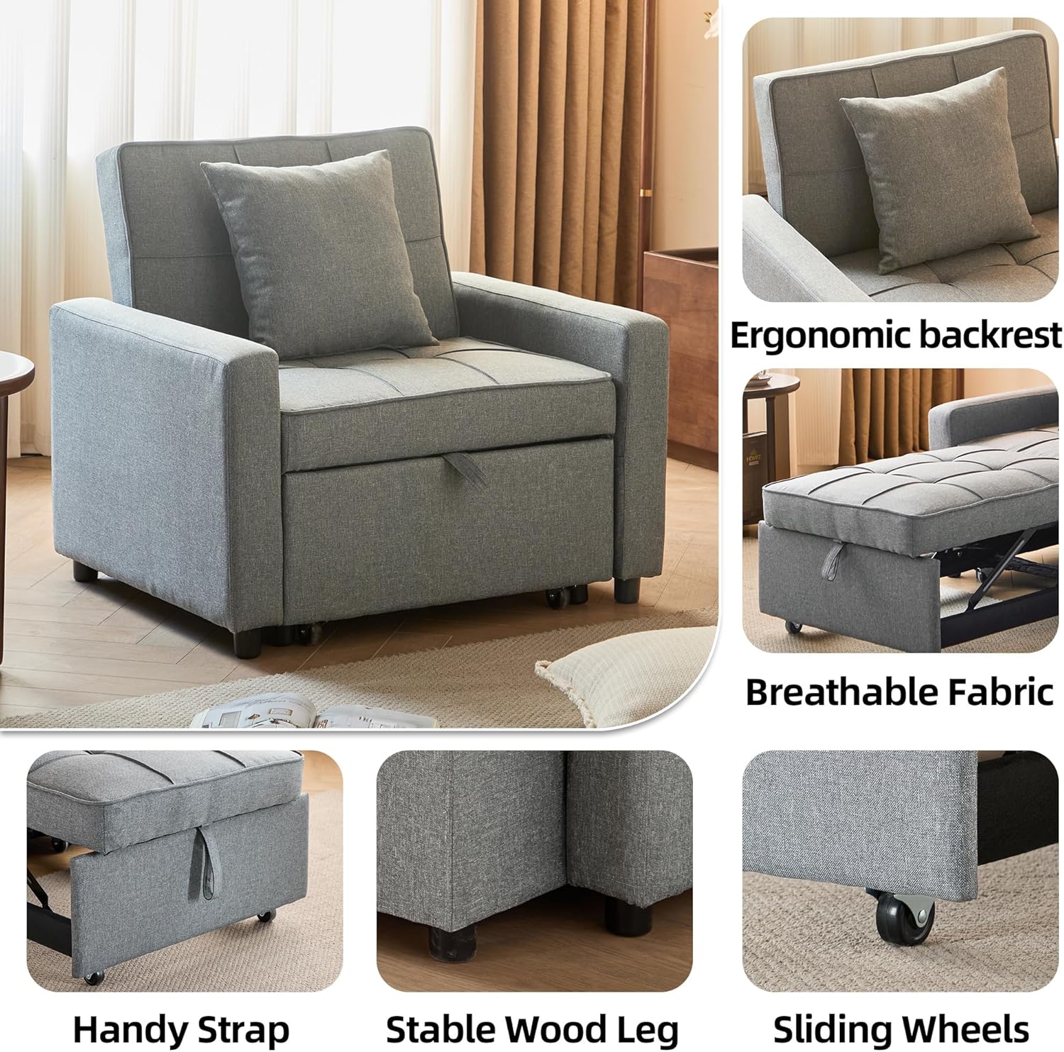 Sofa Bed Chair Convertible Sleeper Sofa with Pull-Out Bed wourant