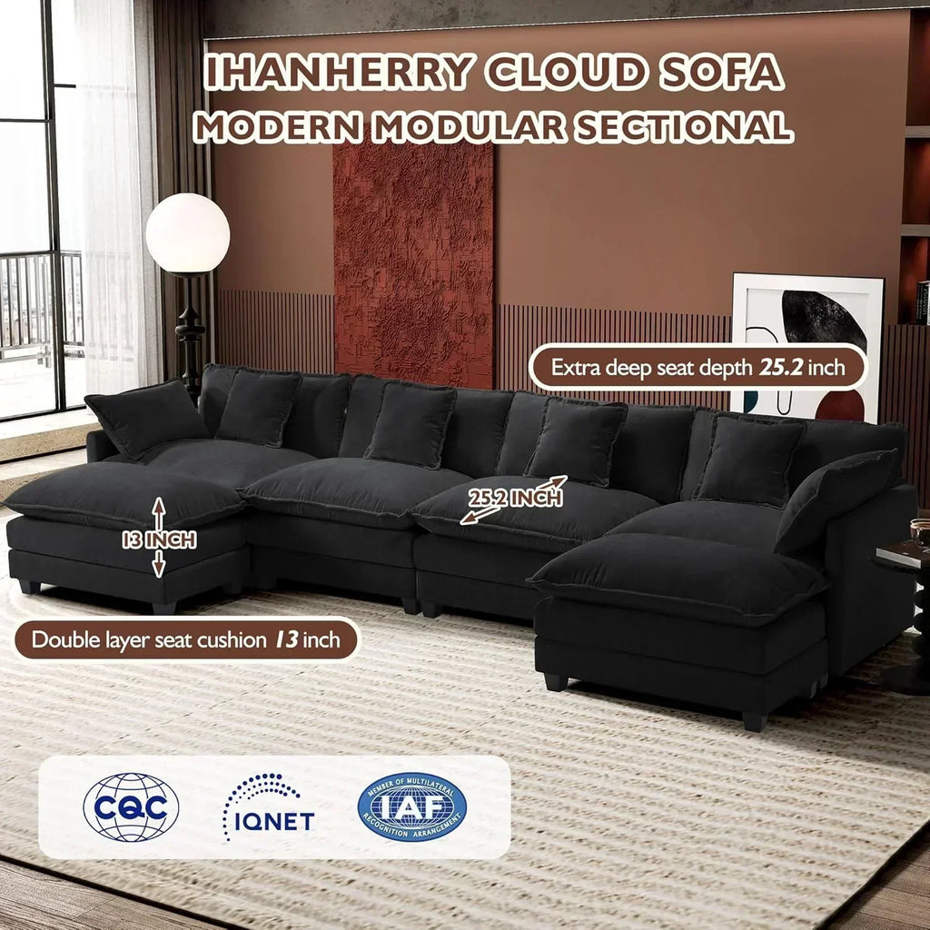 ihanherry 146-inch U-shaped modern sofa modular area cloud sofa wourant
