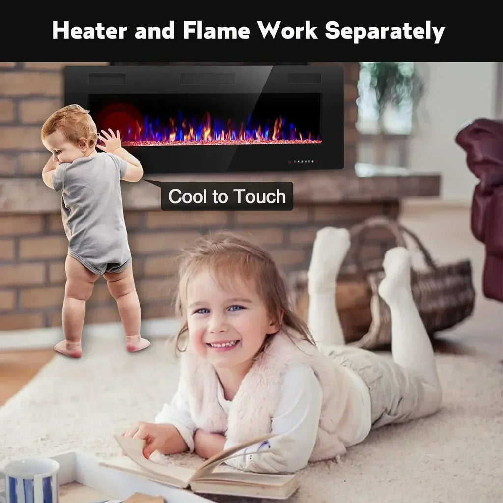 R.W.FLAME 60" Recessed and Wall Mounted Electric Fireplace Low Noise Fit for 2 x 6 Stud wourant
