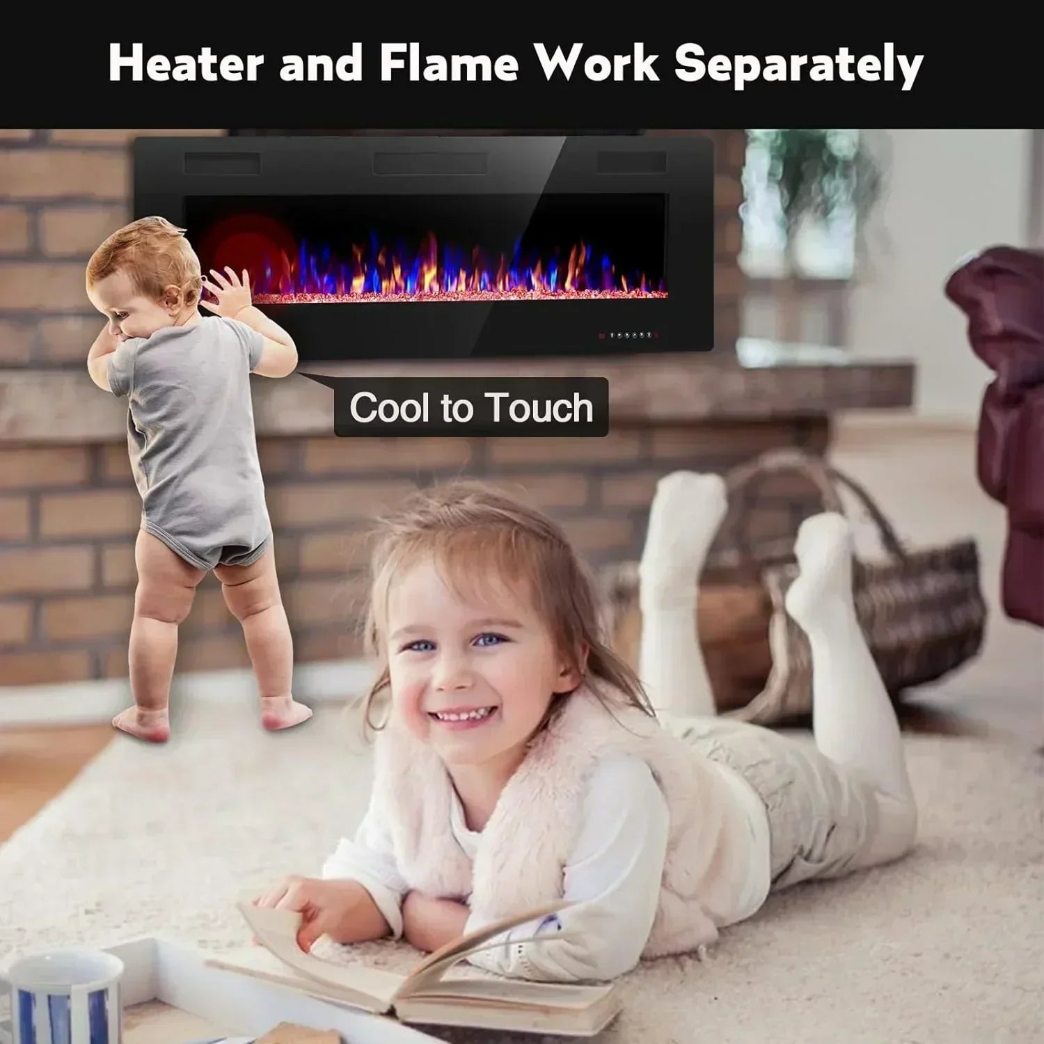 R.W.FLAME 60" Recessed and Wall Mounted Electric Fireplace Low Noise Fit for 2 x 6 Stud wourant