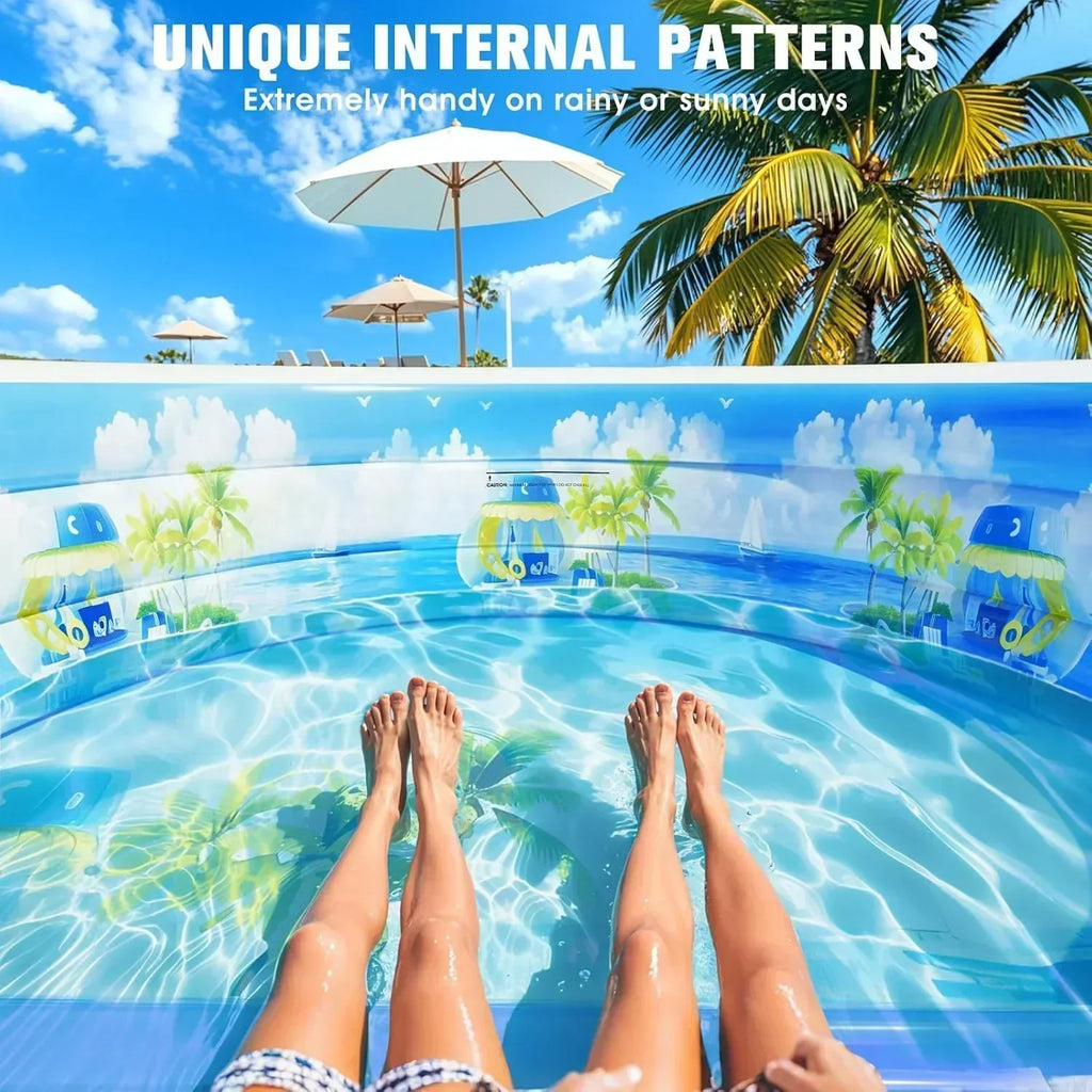 2025 Upgraded Inflatable Pool with Canopy Inflatable Family Lounge Pool Round Blow Up Pool wourant