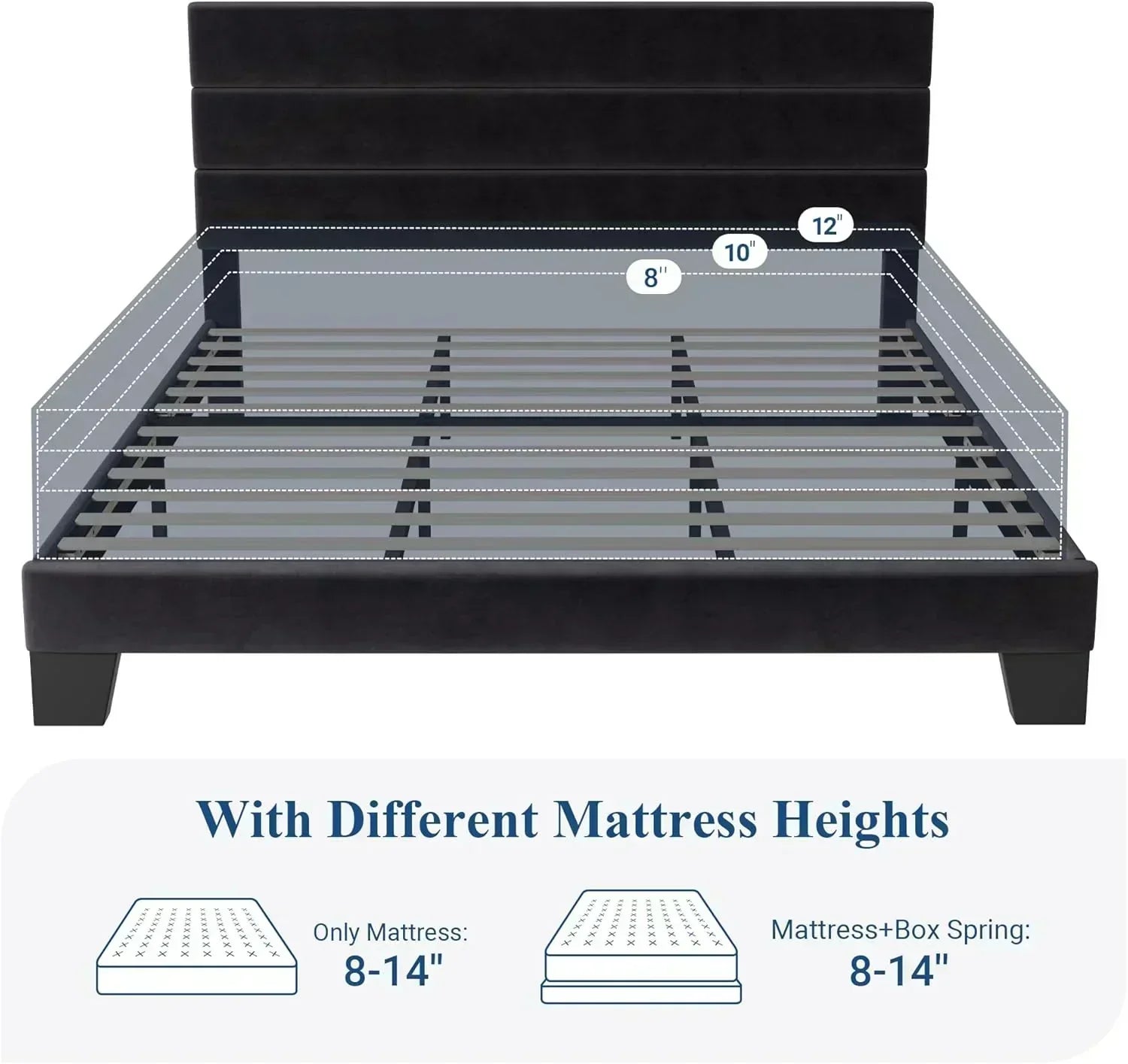 Allewie Queen Size Platform Bed Frame with Fabric Upholstered Headboard Wooden Slats Support wourant