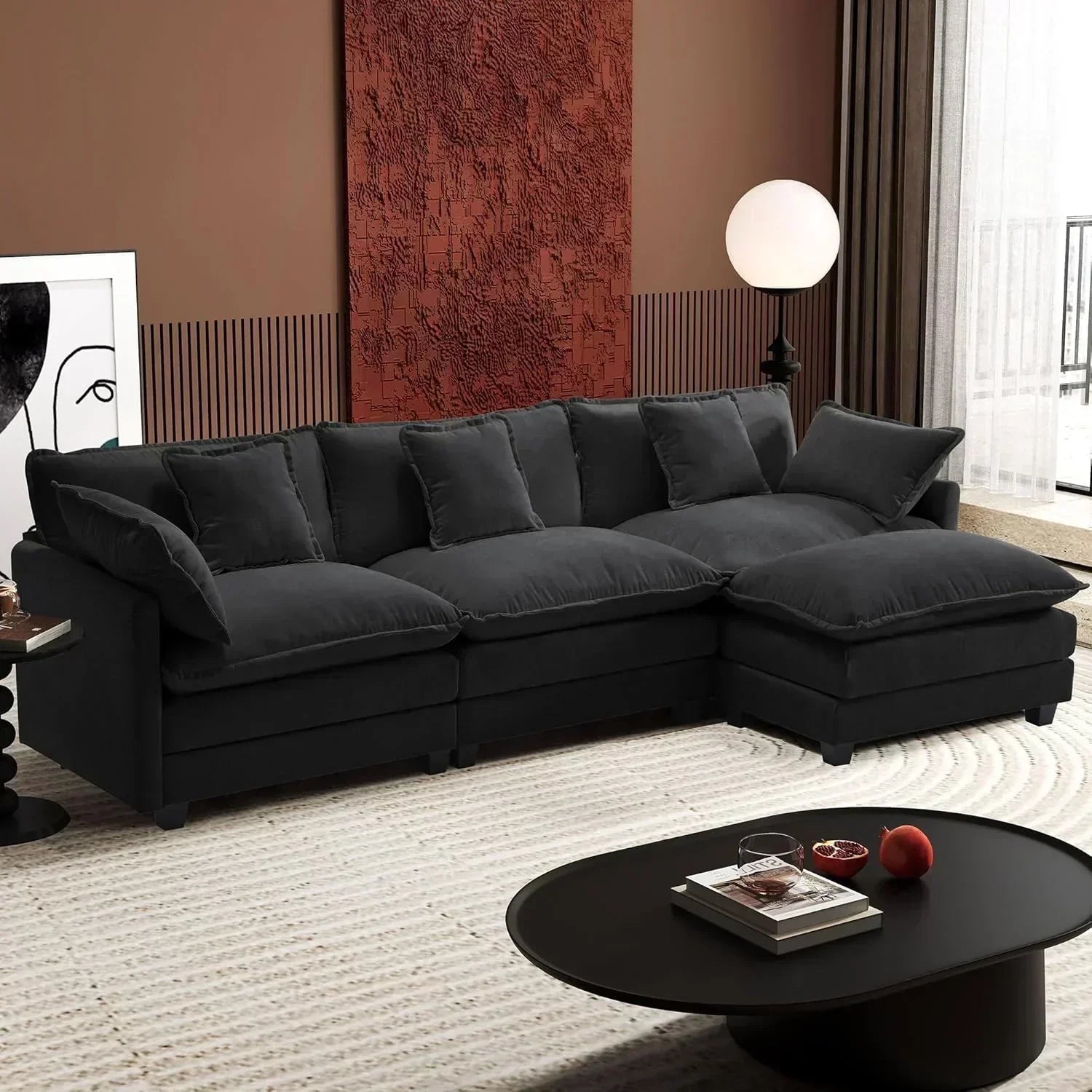 111.4 Inch L Shaped Modern Sofa Modular Cloud Sofa with Ottoman 4 Seater Chenille Deep Seat Sofa wourant