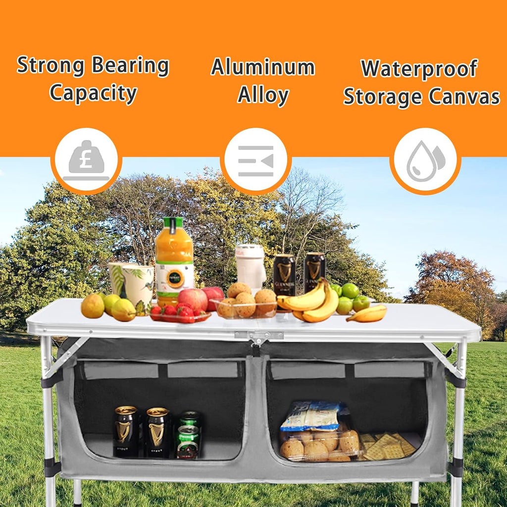 Outdoor Folding Table Aluminum Lightweight Height Adjustable with Storage Organizer wourant