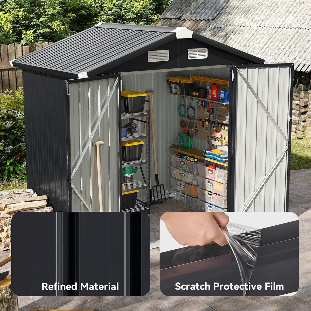 Aoxun 6.2x4 FT Shed Outdoor Storage Shed Metal Garden Shed Sloping Roof Tool Shed Bike Shed wourant
