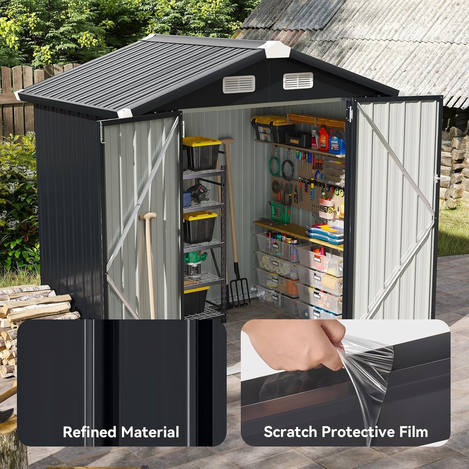 Aoxun 6.2x4 FT Shed Outdoor Storage Shed Metal Garden Shed Sloping Roof Tool Shed Bike Shed wourant
