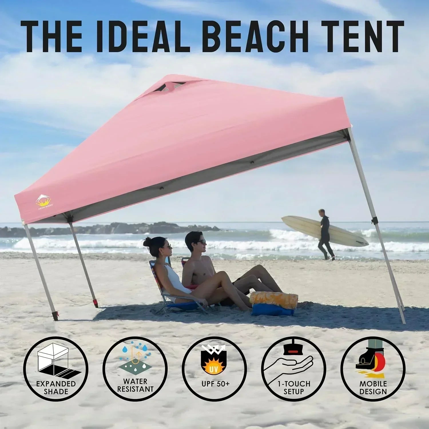 10x10 Pop-Up Awning One-Click Installation Beach Tent Outdoor Sunshade Silver Coated Top wourant