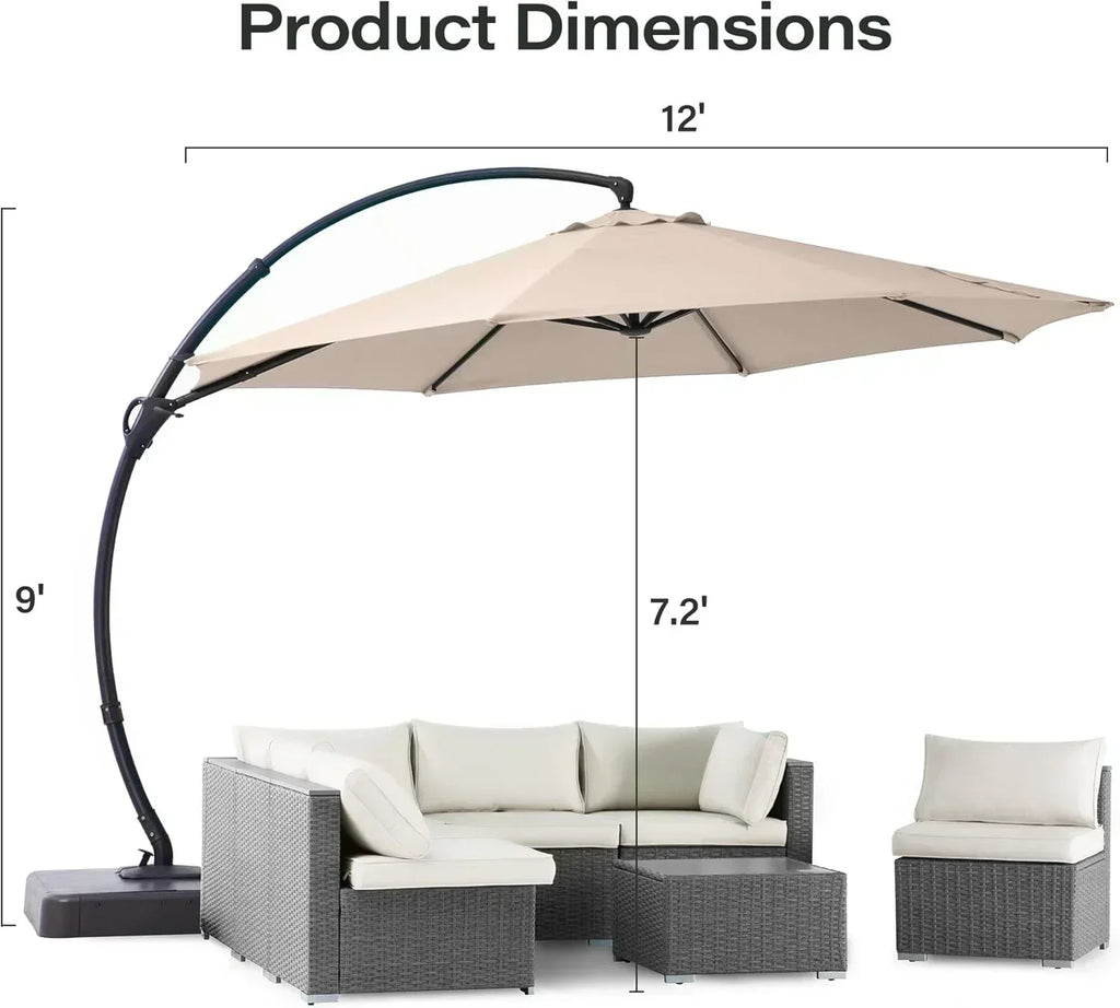 LAUSAINT HOME Outdoor Patio Umbrella with Base included 11 FT Deluxe Curvy Cantilever Umbrella wourant