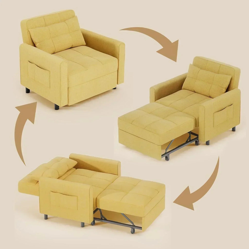 Sofa Bed Chair 3 in 1 Convertible Pullout Single Sleeper Chair Bed Spacious Multifunctional Sofa wourant