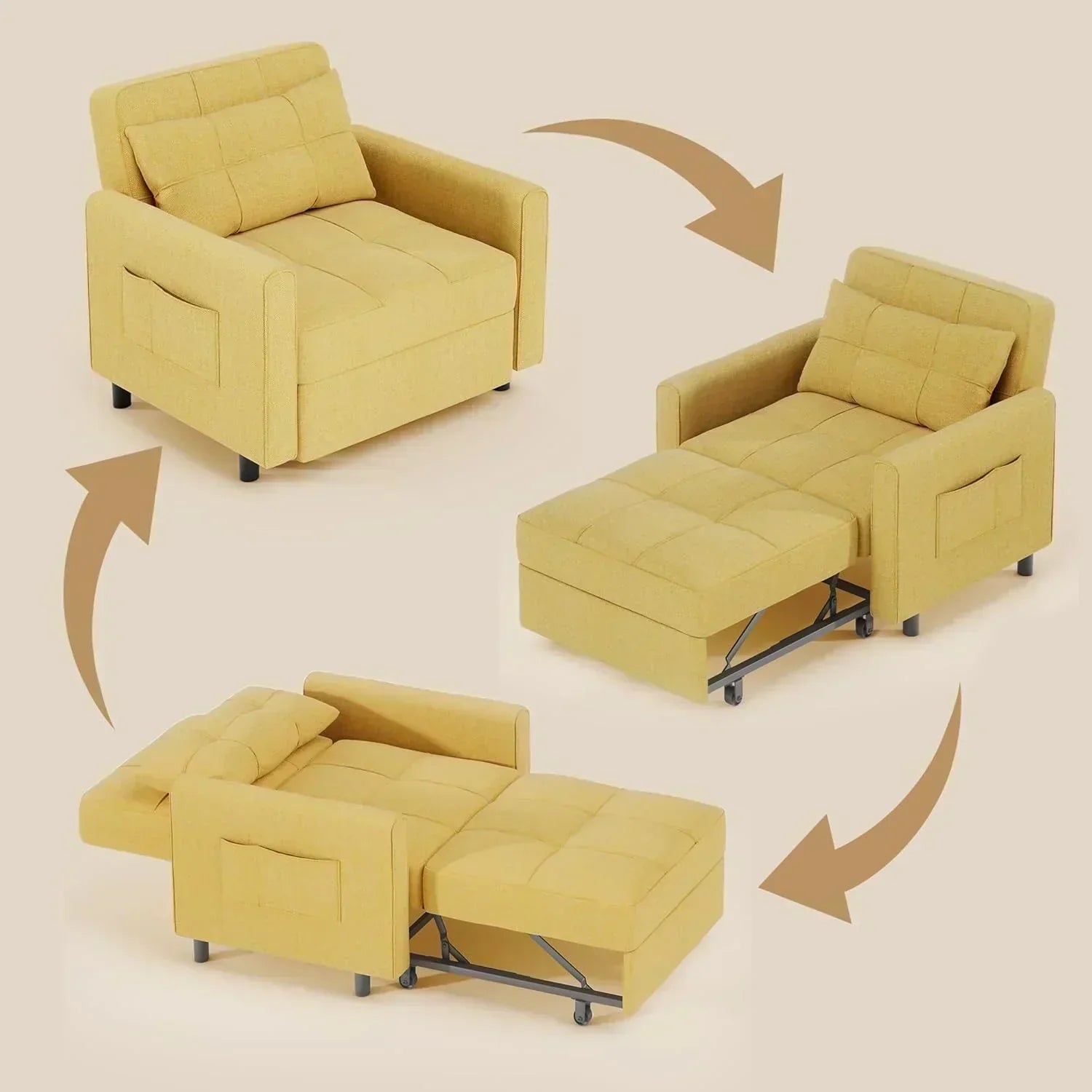 Sofa Bed Chair 3 in 1 Convertible Pullout Single Sleeper Chair Bed Spacious Multifunctional Sofa wourant