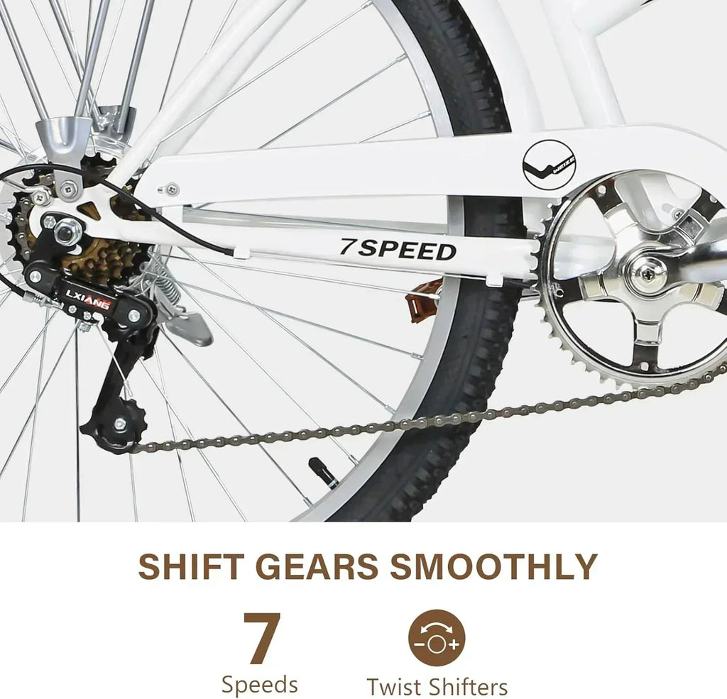 WEIZE Beach Cruiser Bike 26 inch Commuter Bicycle for Adult Men and Women 7-Speed/High-Carbon wourant