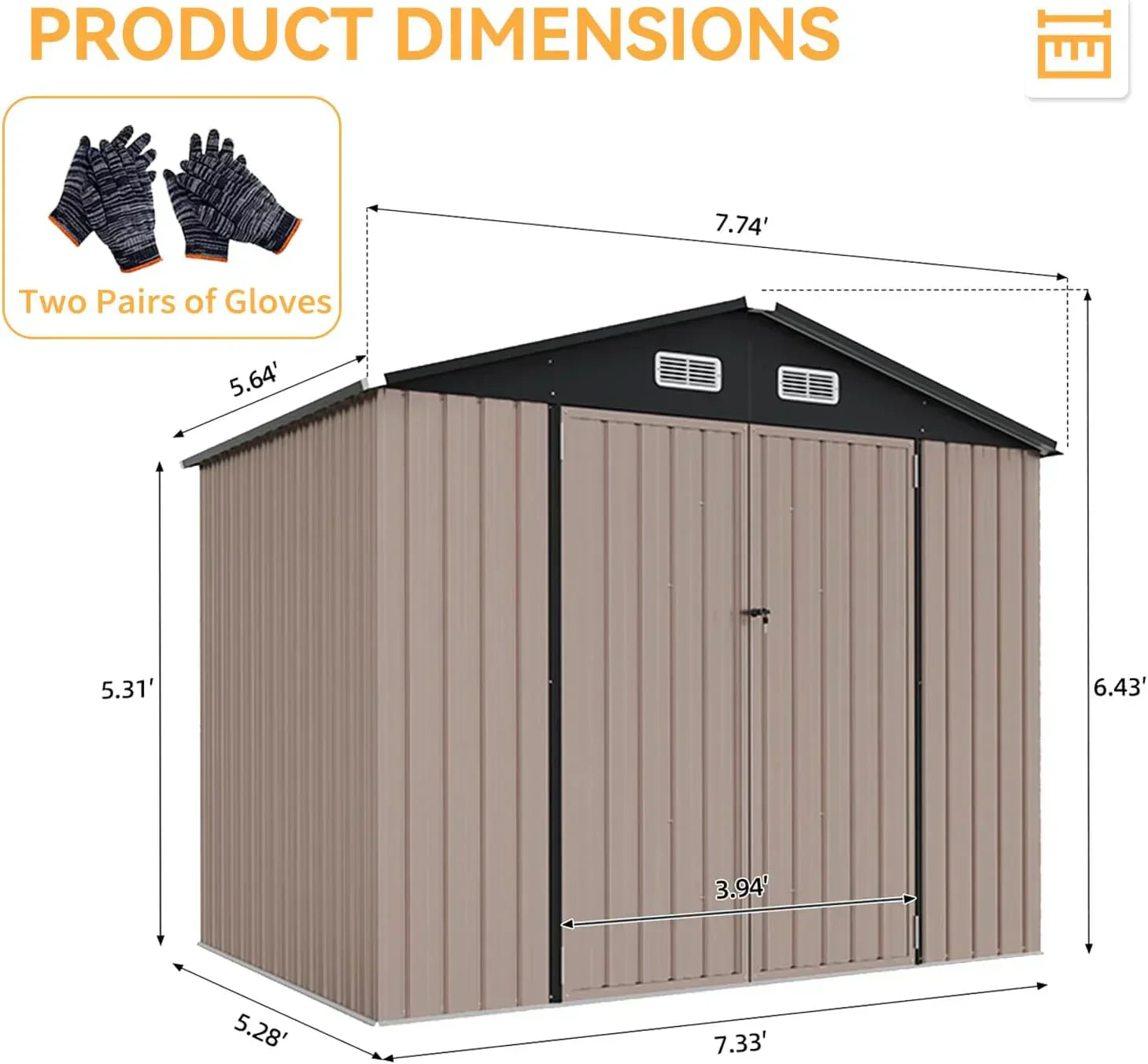 Aoxun 6.2x4 FT Shed Outdoor Storage Shed Metal Garden Shed Sloping Roof Tool Shed Bike Shed wourant