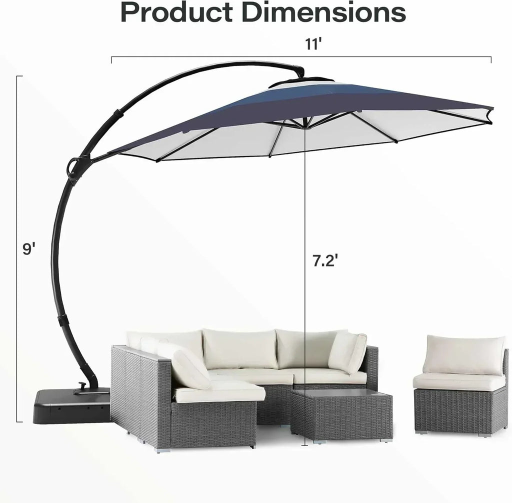 LAUSAINT HOME Outdoor Patio Umbrella with Base included 11 FT Deluxe Curvy Cantilever Umbrella wourant