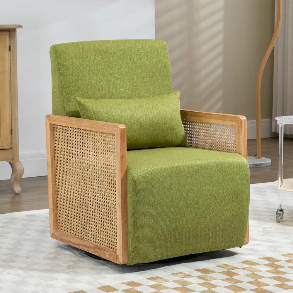 Swivel Sofa Chair with Rattan Armrests and Waist Pillow wourant