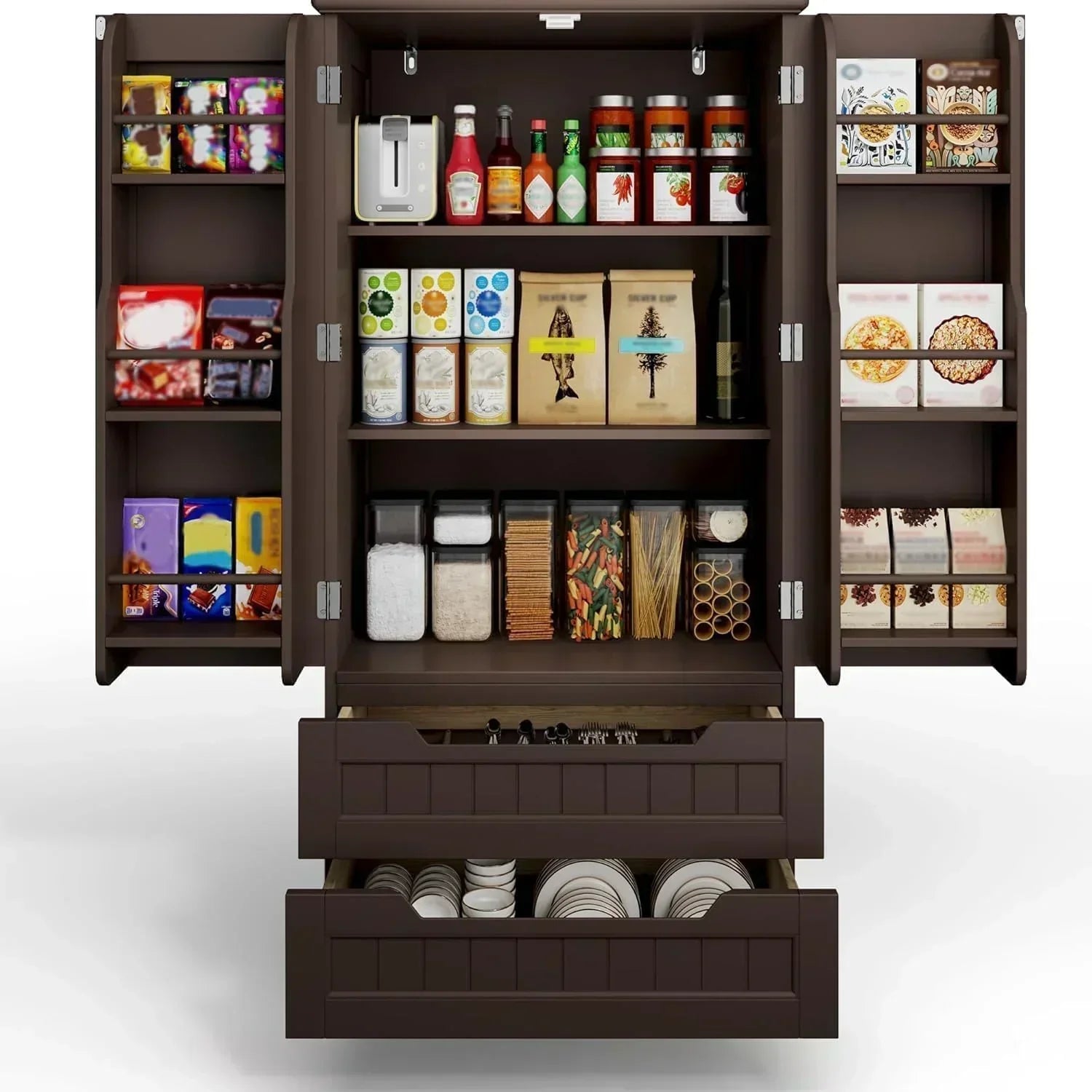 Gizoon Kitchen Pantry Cabinet with Drawers Freestanding Bathroom Storage Cabinet with Doors wourant