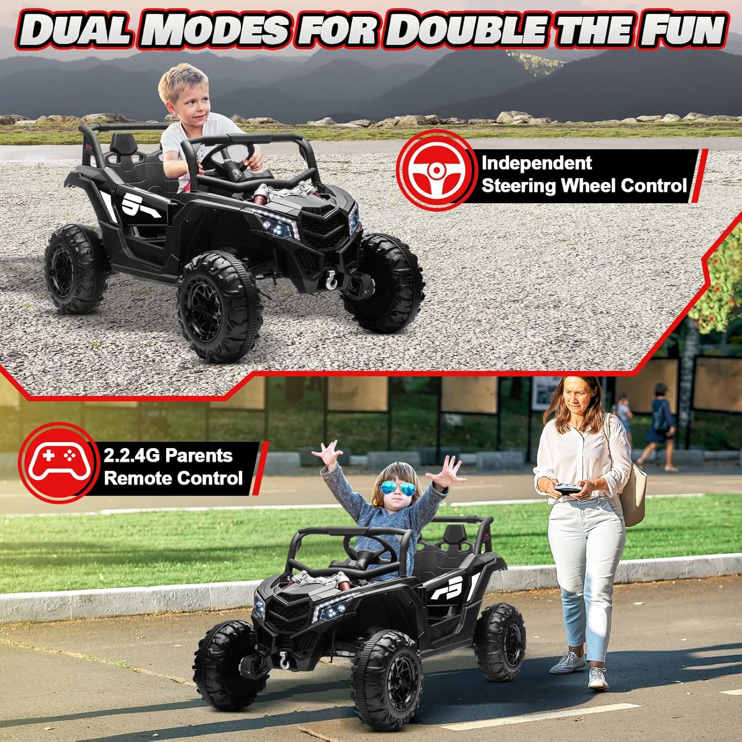 JOYRACER Kids Remote Control Car with 4 x 150W Motors Shock Absorbers Bluetooth MP3 Player wourant