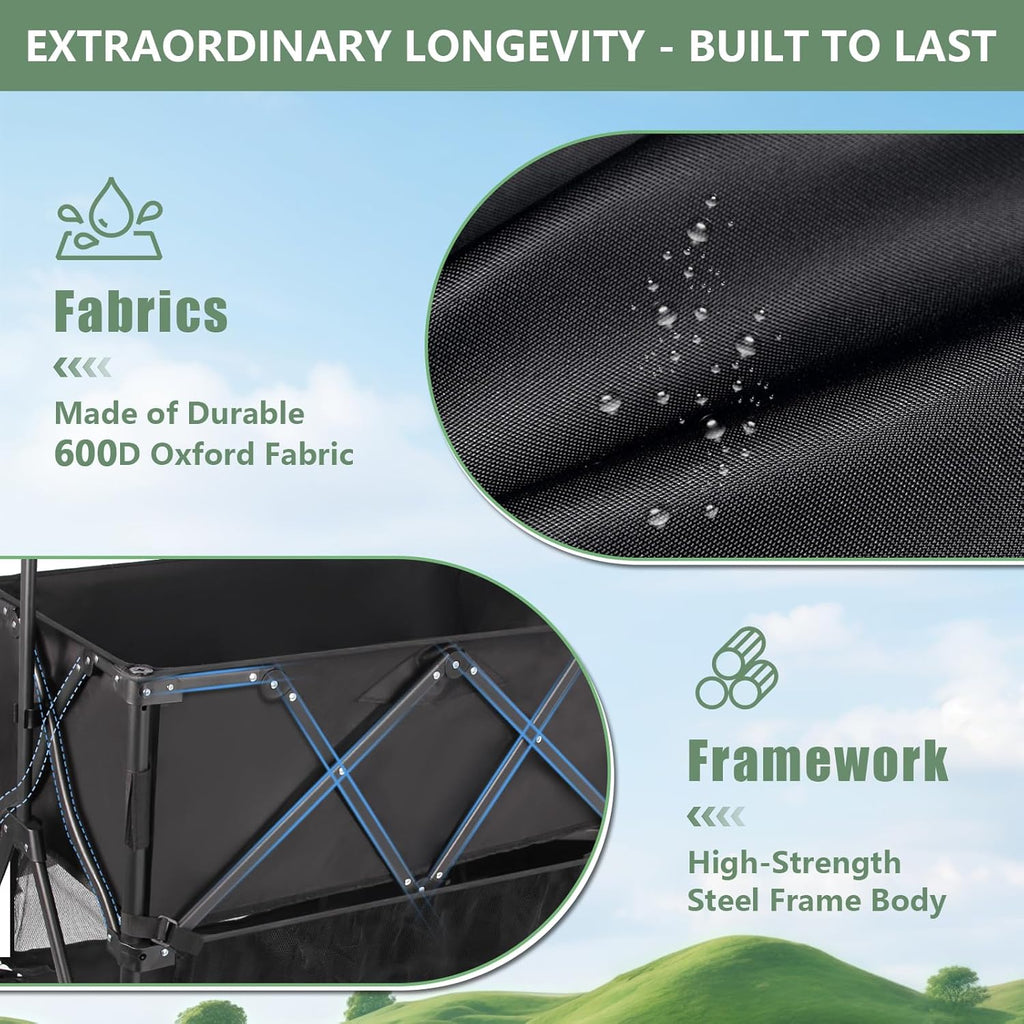 Double Decker Wagon Heavy Duty Collapsible 600LBS 400L Capacity Foldable Utility Cart wourant