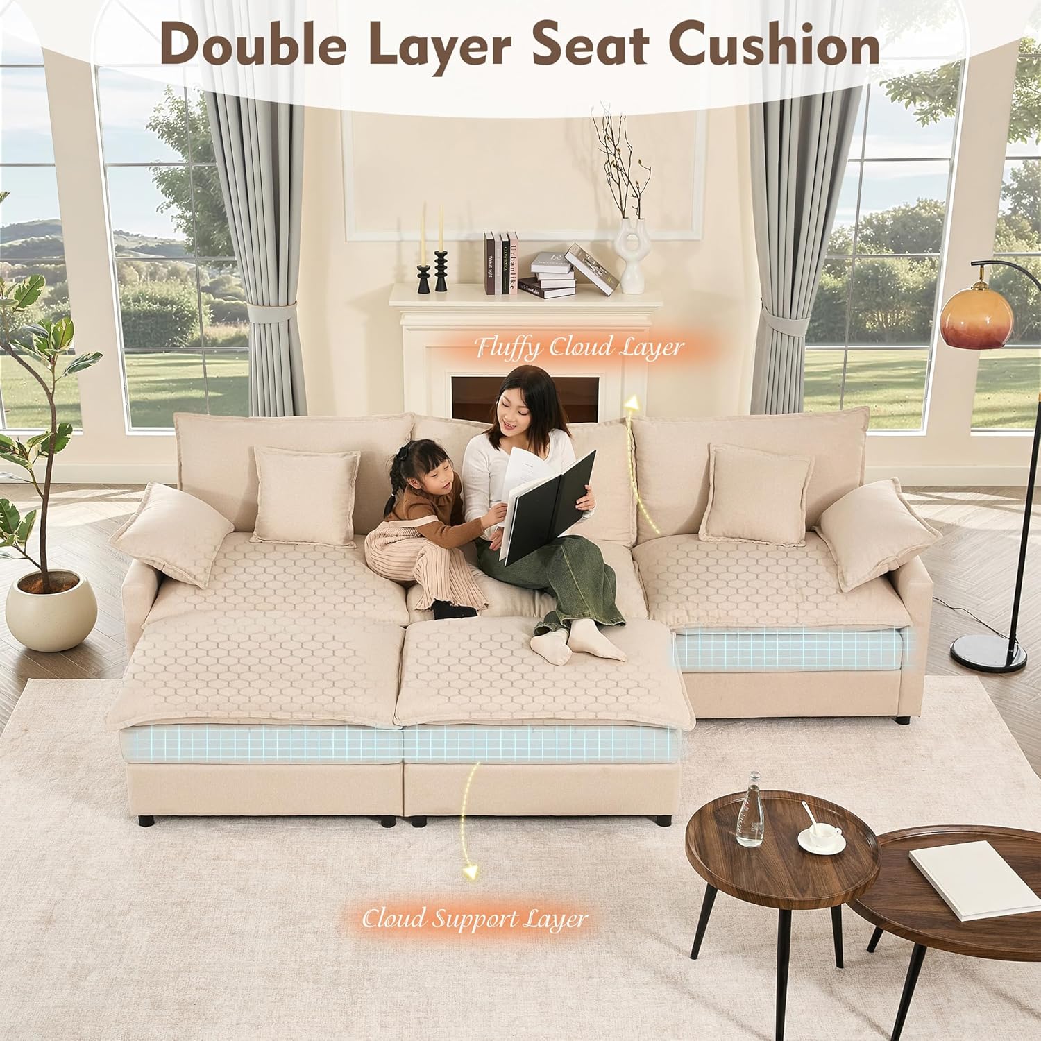 108" U-shaped sofa modular sofa three-seater comfortable cloud sofa wourant