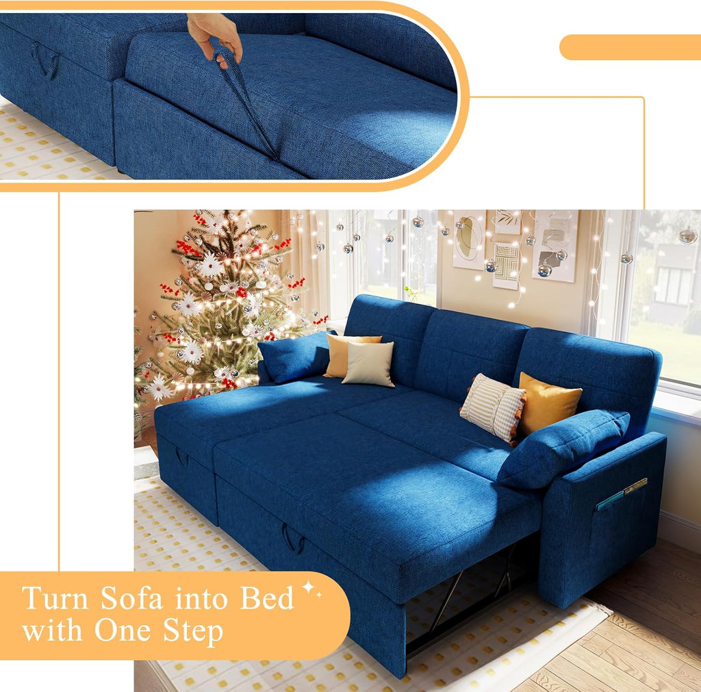 VanAcc Sofa Bed Sleeper Sofa with Storage Chaise 2 in 1 Pull Out Couch Living Room wourant