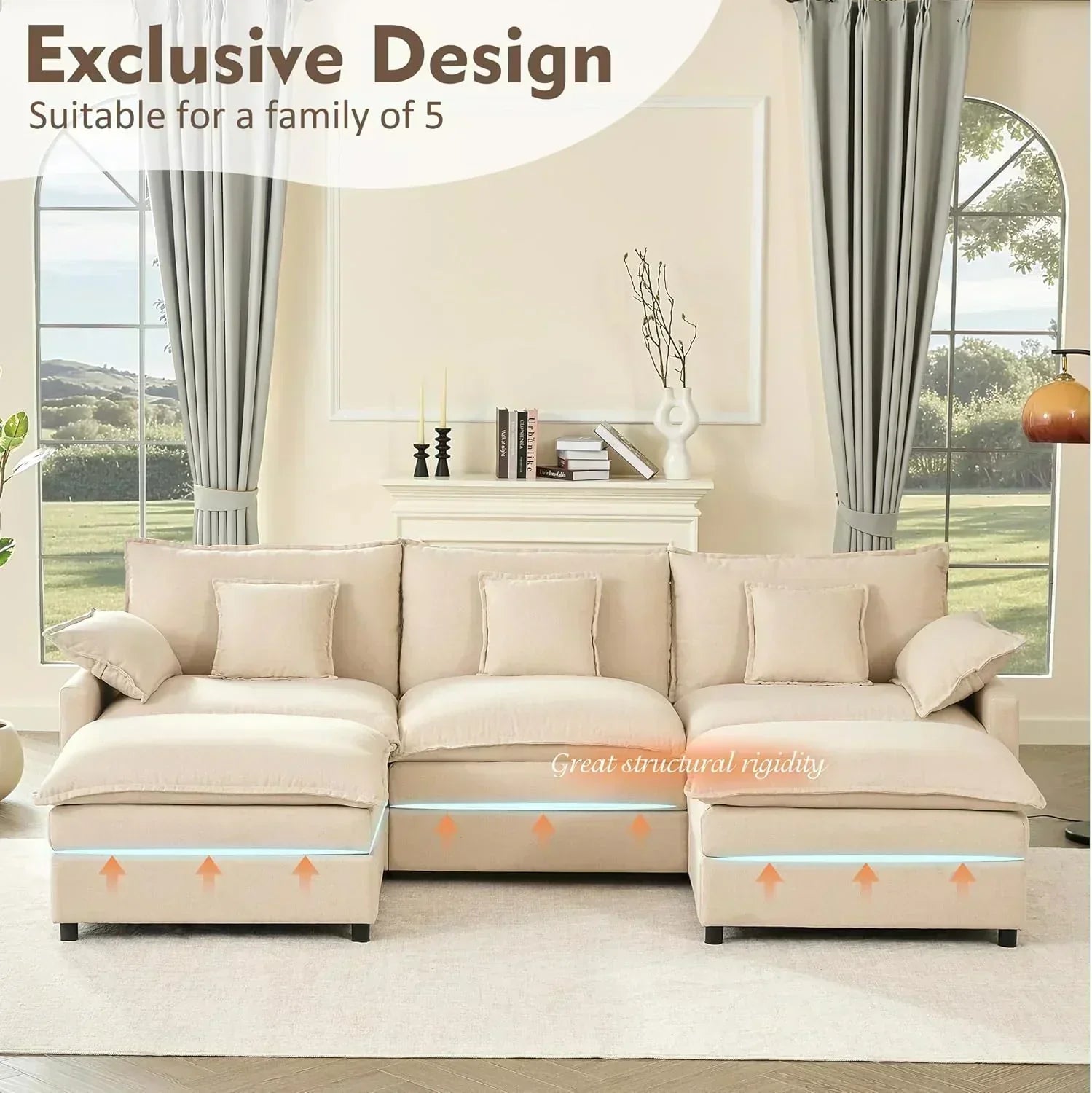 108" U-shaped sofa modular sofa three-seater comfortable cloud sofa wourant