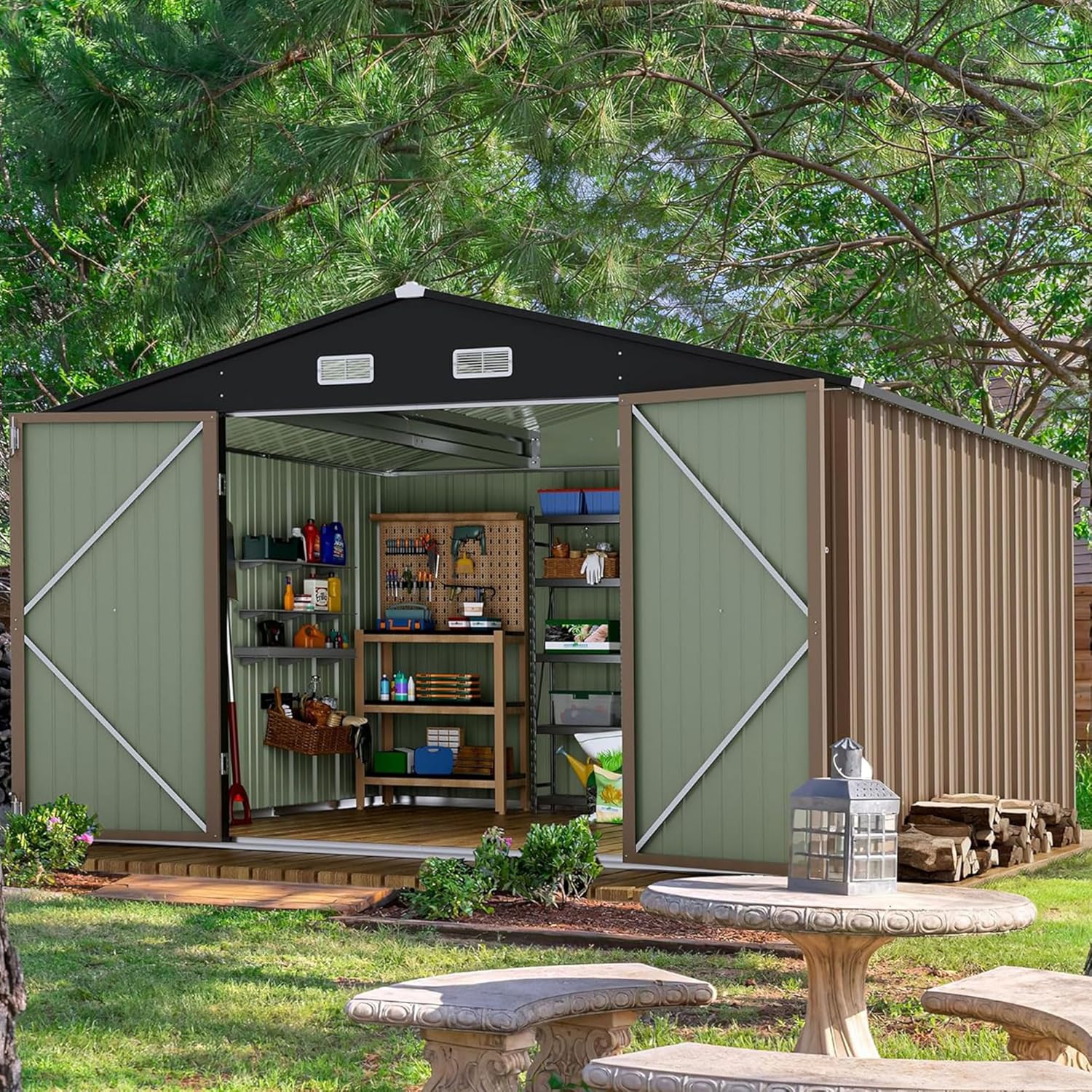 Devoko Outdoor Storage Shed Lockable Metal Garden Shed Steel Anti-Corrosion Storage House wourant