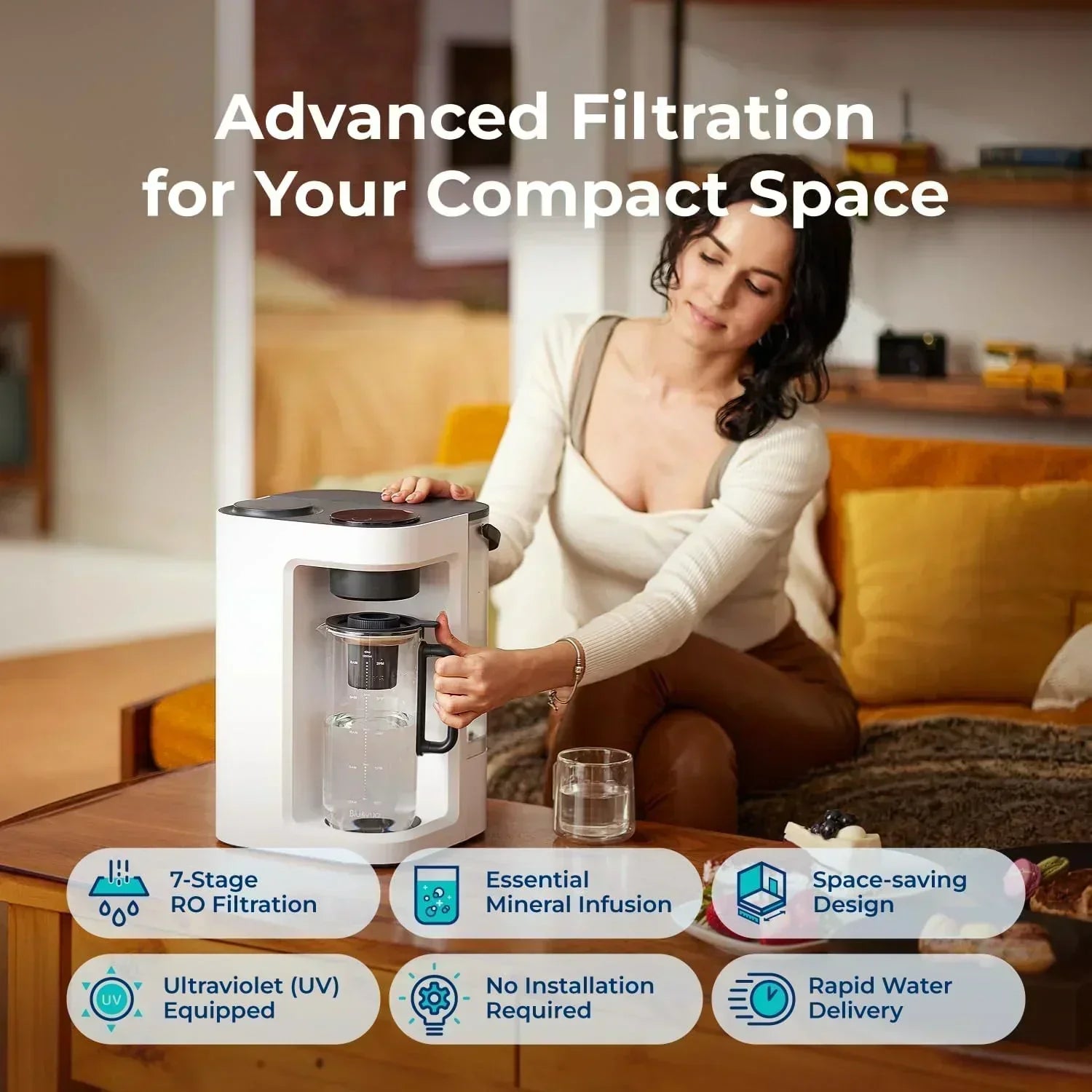 Bluevua RO100ROPOT-Lite(UV) reverse osmosis system countertop water purifier 7-stage purification wourant