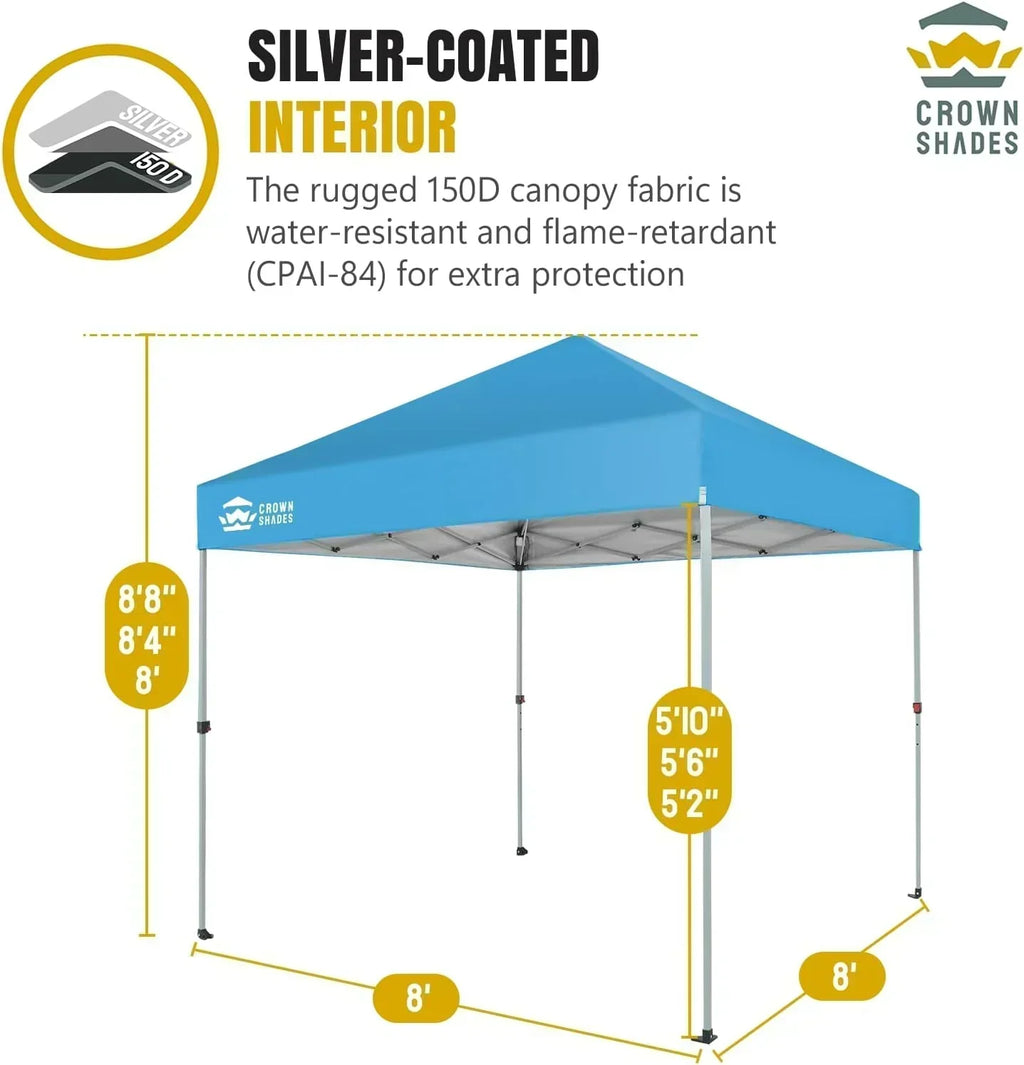 10x10 Pop-Up Awning One-Click Installation Beach Tent Outdoor Sunshade Silver Coated Top wourant