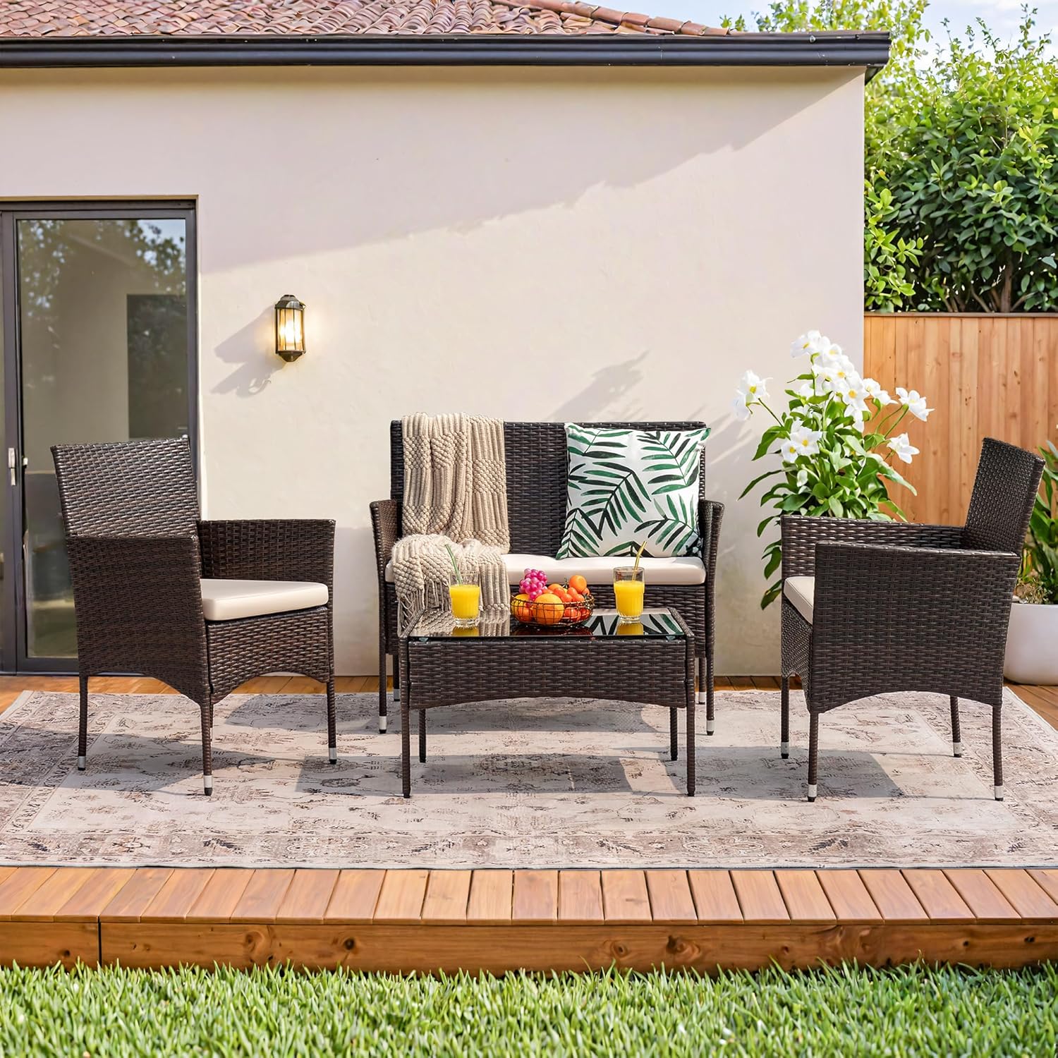 4 piece outdoor patio furniture set rattan chair wicker set wourant